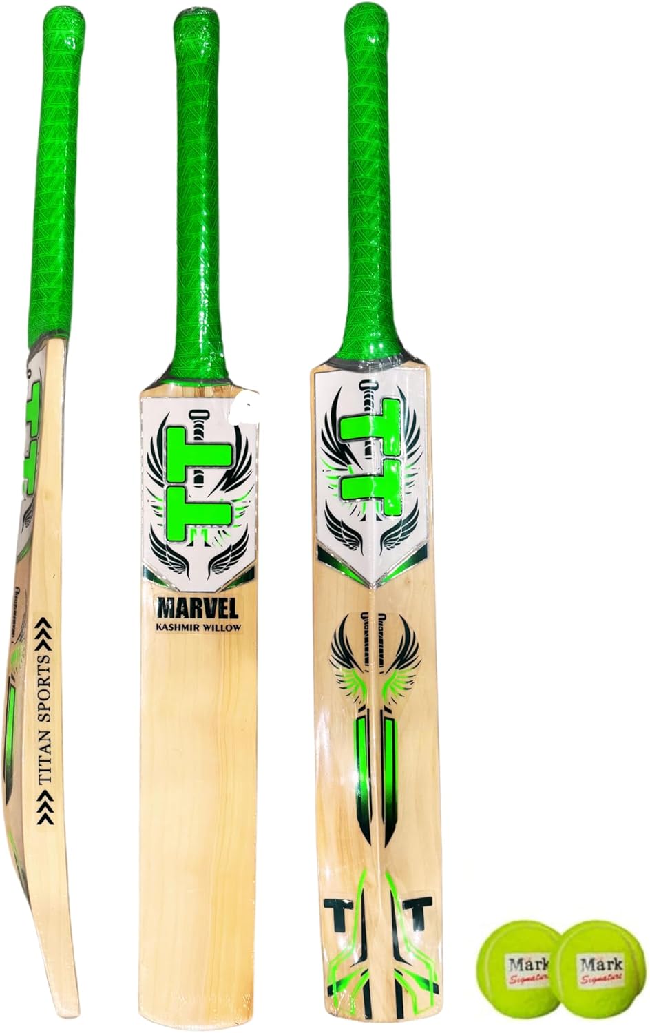 Wooden Kashmir Willow Cricket Bat with 2 Practice Tennis Balls, Lightweight, Ideal Training/Practice for Home/Club Play/Beach/Backyard Cricket