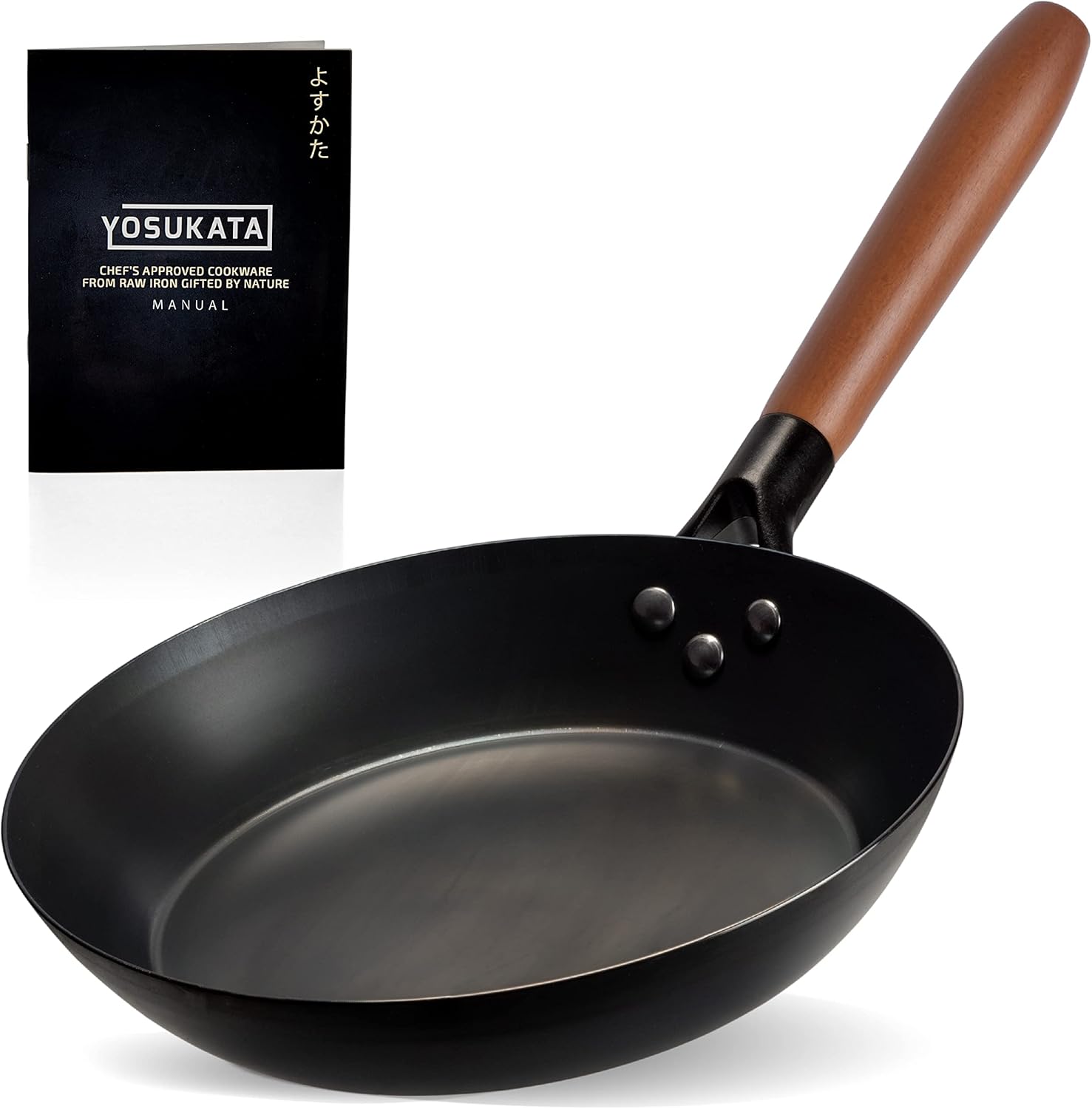 YOSUKATA Coating-Free Carbon Steel Pan - Durable 10 1/4 Inch Frying Pan - Pans for Cooking Delicious Meals - Carbon Steel Pan with Removable Heat-Resistant Wooden Handle - Fry Pan