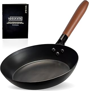 YOSUKATA Coating-Free Carbon Steel Pan - Durable 10 1/4 Inch Frying Pan - Pans for Cooking Delicious Meals - Carbon Steel Pan with Removable Heat-Resistant Wooden Handle - Fry Pan