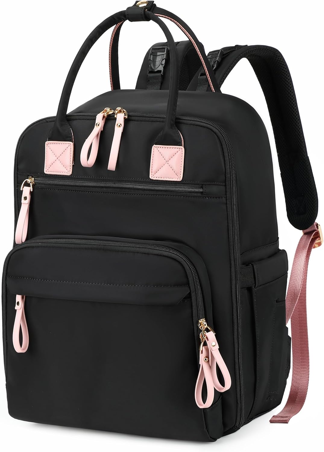 18 Pockets Diaper Bag Backpack with Waterproof Pockets and Stroller Buckle, Convertible Tote Bag (Nylon, Black)