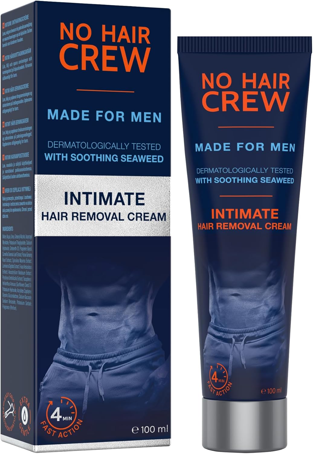 NO HAIR CREW Intimate Hair Removal Cream for Men – Extra Gentle, Fast & Painless Depilation for Groin, Scrotum, Buttocks & Pubic Area – 100 ml