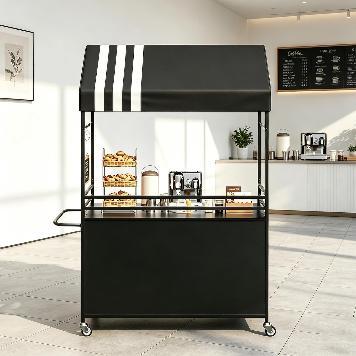 Portable Vendor Cart with Canopy, Outdoor Mobile Food Cart with Wheels