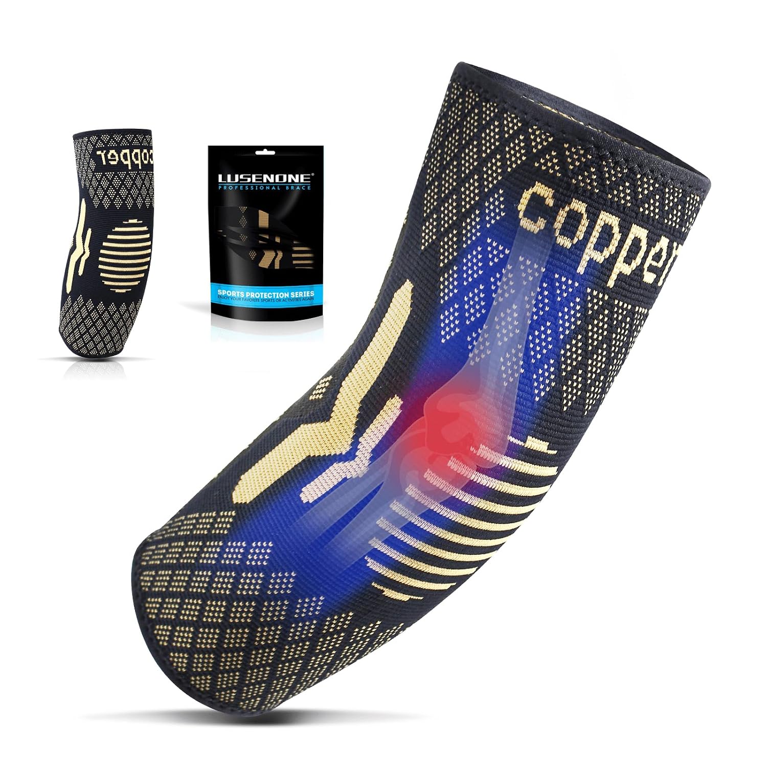 Lusenone Copper Elbow Brace for Men/Women - Best Tennis elbow Brace