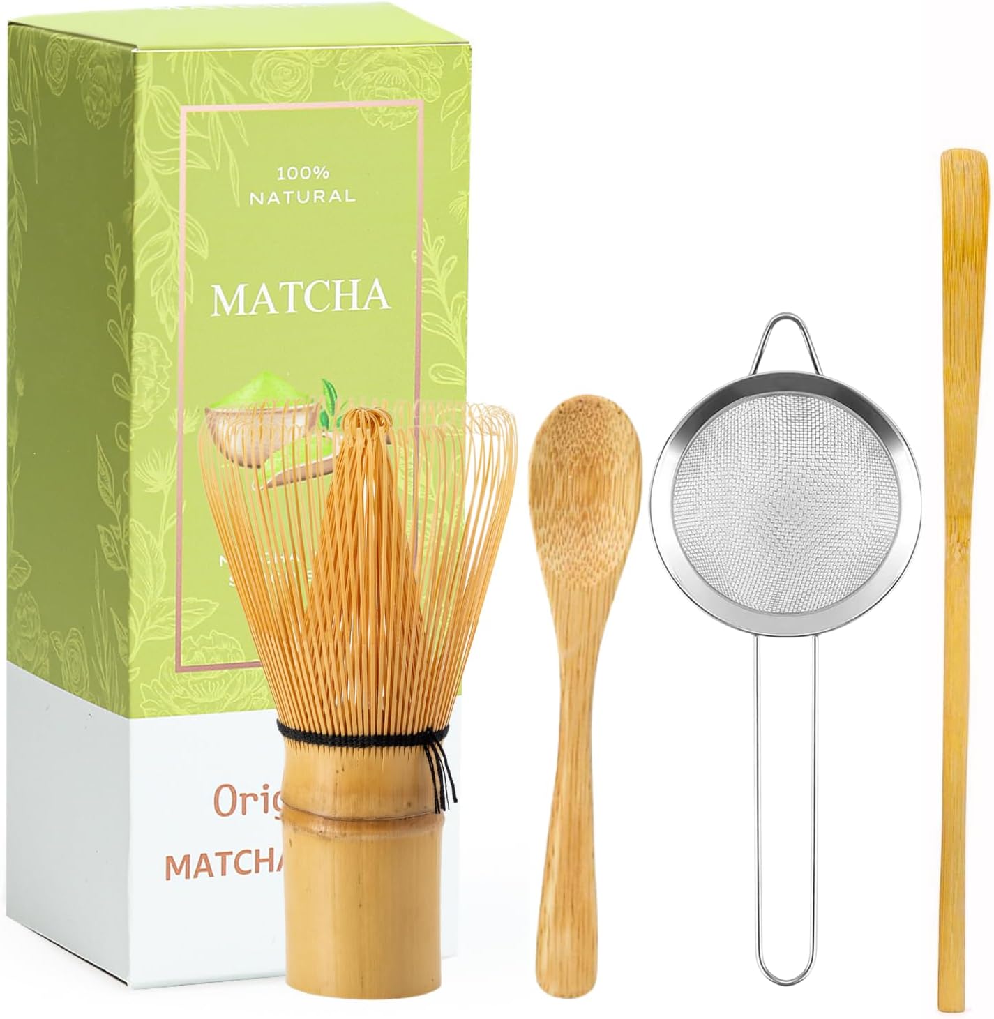 Matcha Whisk Set of 3-100 Prong Matcha Whisk,Traditional Scoop,Traditional Spoon, Green Tea Powder Whisk Japanese Hand Made