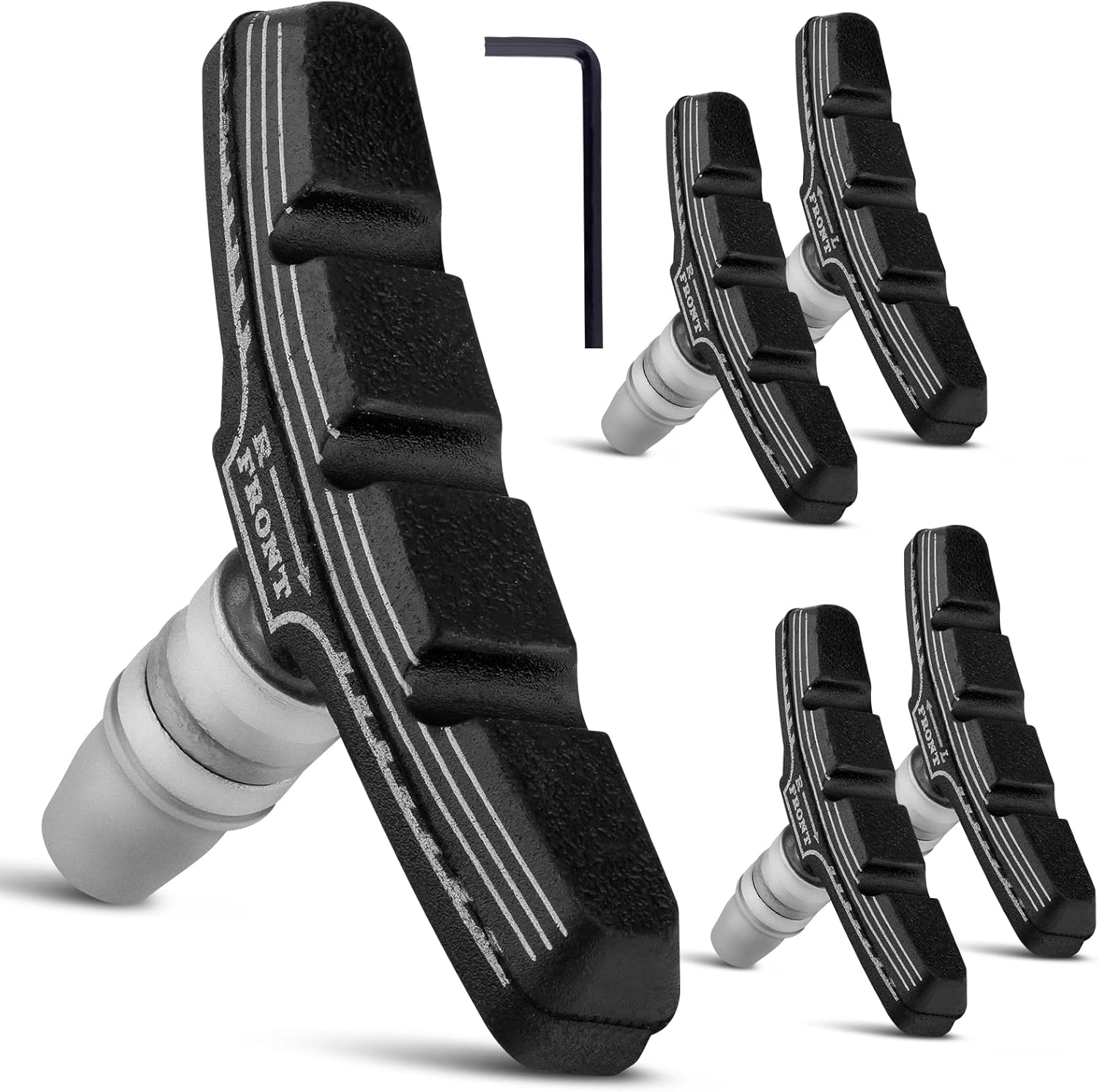 NUWAB 2 Pairs Premium Bike Brake Pads, Professional Mountain Bike V-Brake Pads with Hex Nuts and Spacers, Universal Bicycle Brake Blocks, 1PCS Allen Wrench Come With