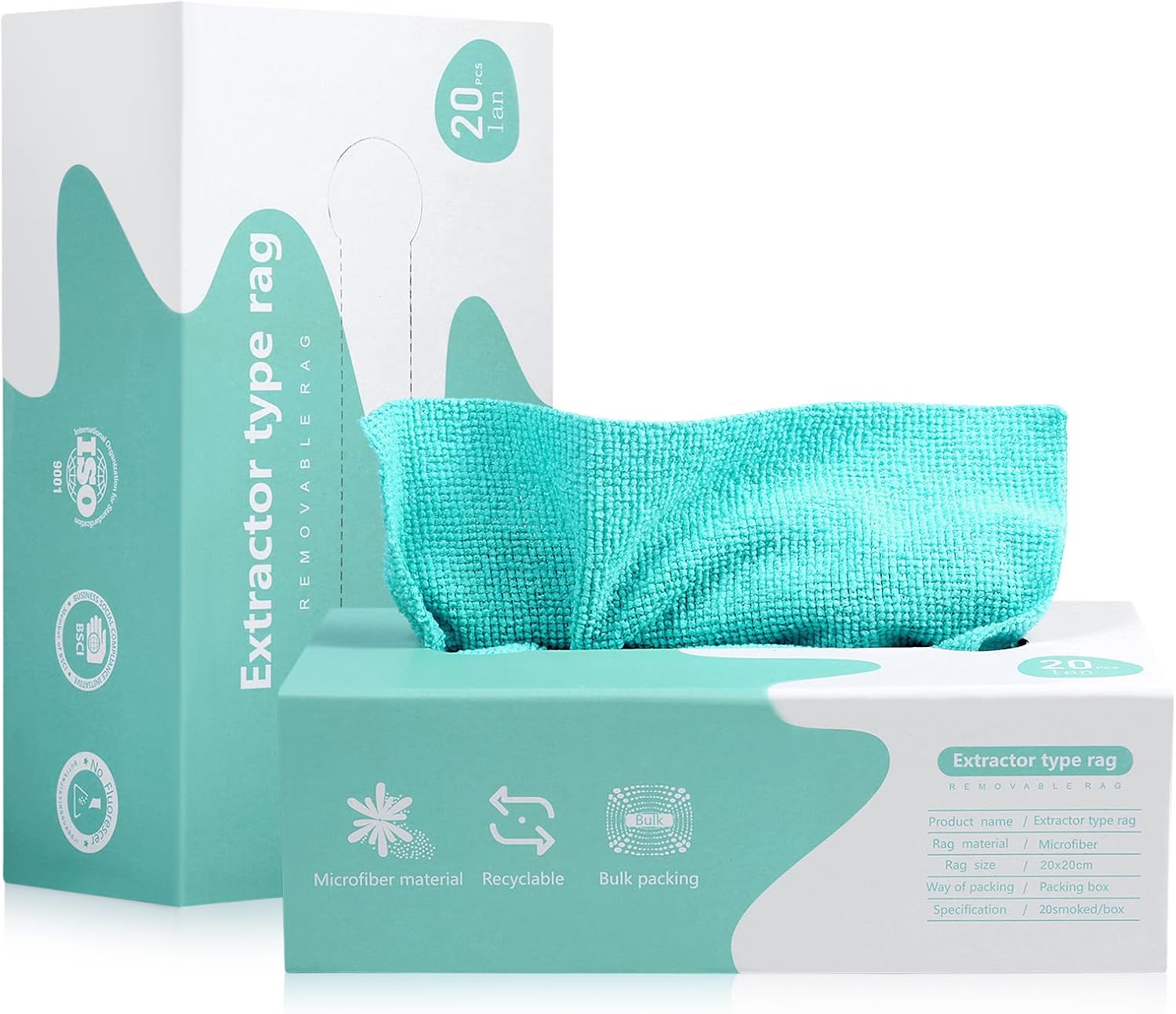 Microfiber Cleaning Cloth Rags in A Box (20 Count) - 7.9" x 7.9" Reusable for Cars - Edgeless Terry Towels, Small Microfiber for Home, Kitchen (Blue)