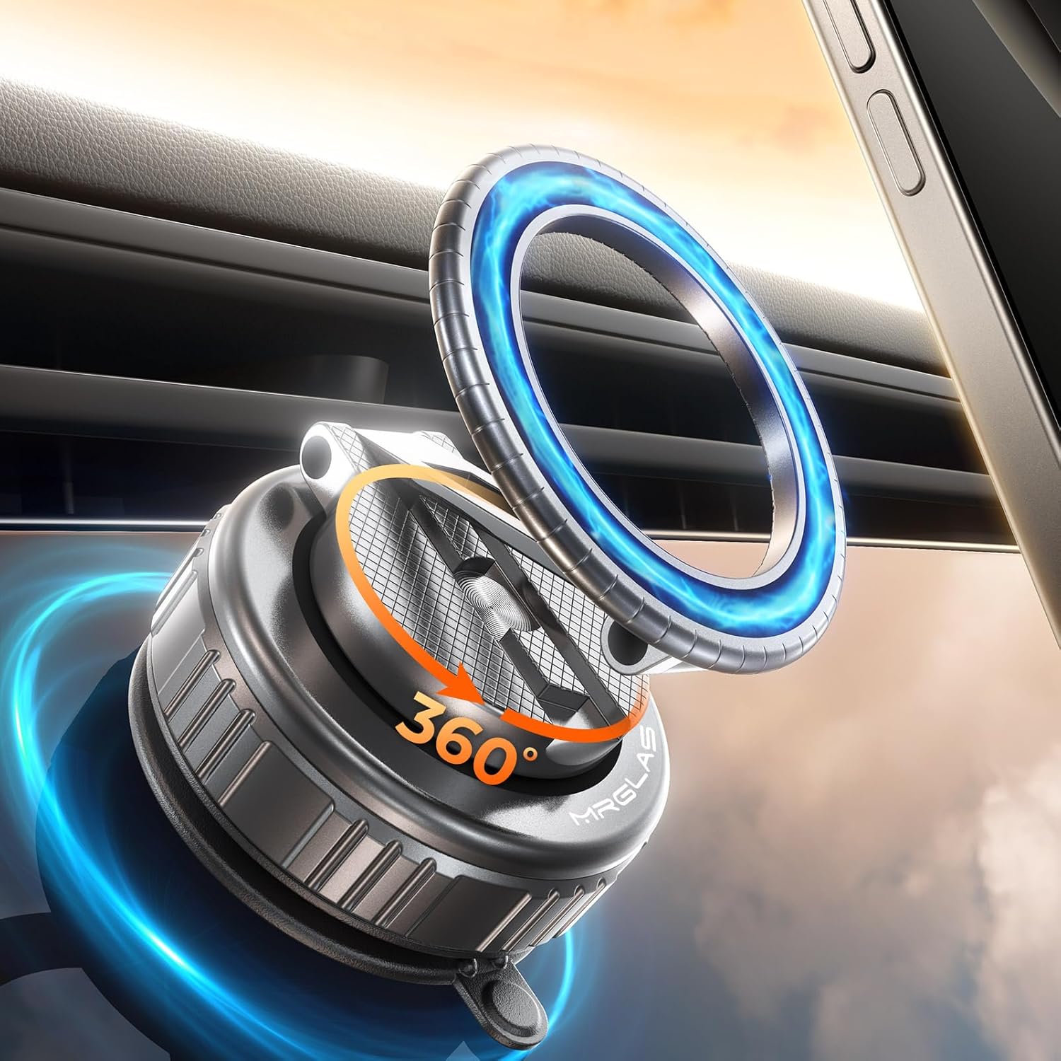 MRGLAS 2025 Upgraded 360° Rotation Vacuum Magnetic Phone Holder Stand,for Magsafe Suction Cup Phone Mount [89+LBS Strongest Suction & Magnetic] Adjustable Swivel Lock, for Your Car/Gym/Mirror/Kitchen