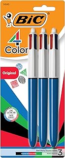BIC 4-Color Original Retractable Ball Pens, Medium Point (1.0mm), 3-Count Pack, Retractable Ball Pen With Long-Lasting Ink