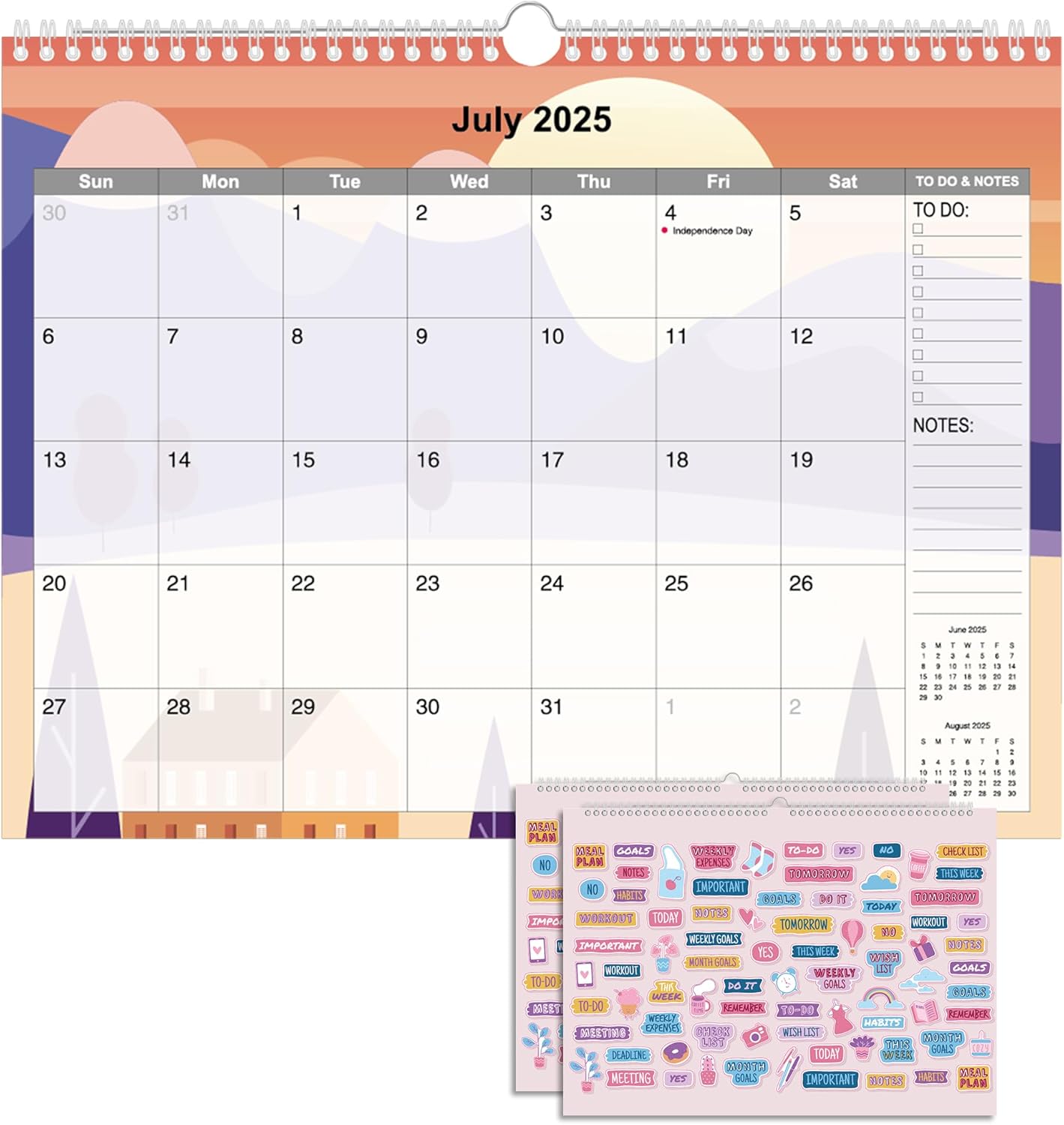Calendar 2025-2026, Wall Calendar From July. 2025 - Dec. 2026, 18 Months Large Calendar 14.5" x 11" with Stickers, Spiral Bound, Hanging Hook, Great for Planning Your Home School Office Time