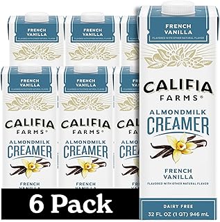 Califia Farms - French Vanilla Almond Milk Coffee Creamer, 32 Oz (Pack of 6), Shelf Stable, Dairy Free, Plant Based, Vegan, Gluten Free, Non GMO, Almond Creamer