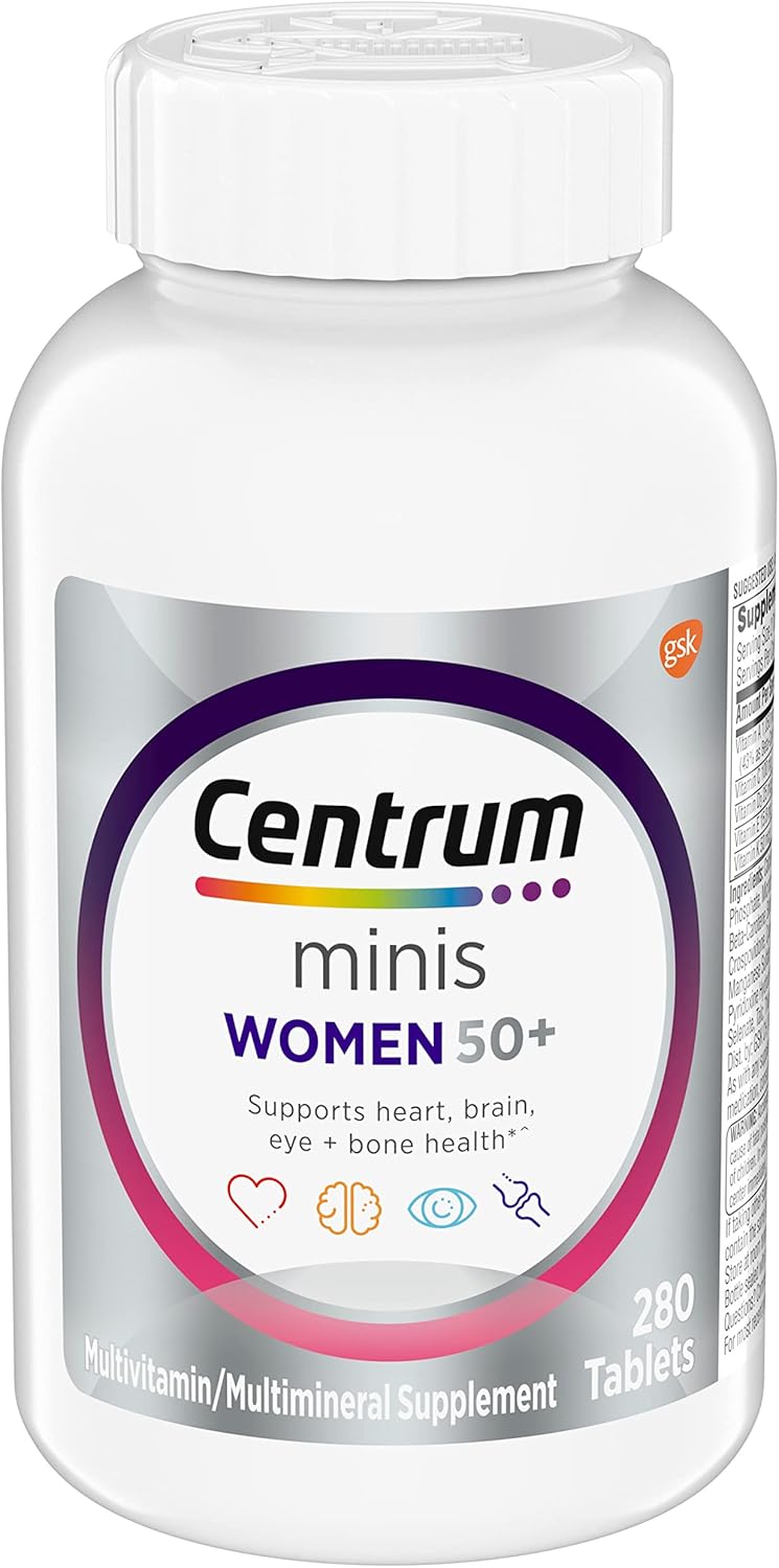 Centrum Minis Silver Women's Multivitamin for Women 50 Plus, Multimineral Supplement with Vitamin D3, B Vitamins, Non-GMO Ingredients, Supports Memory and Cognition in Older Adults - 280 Ct