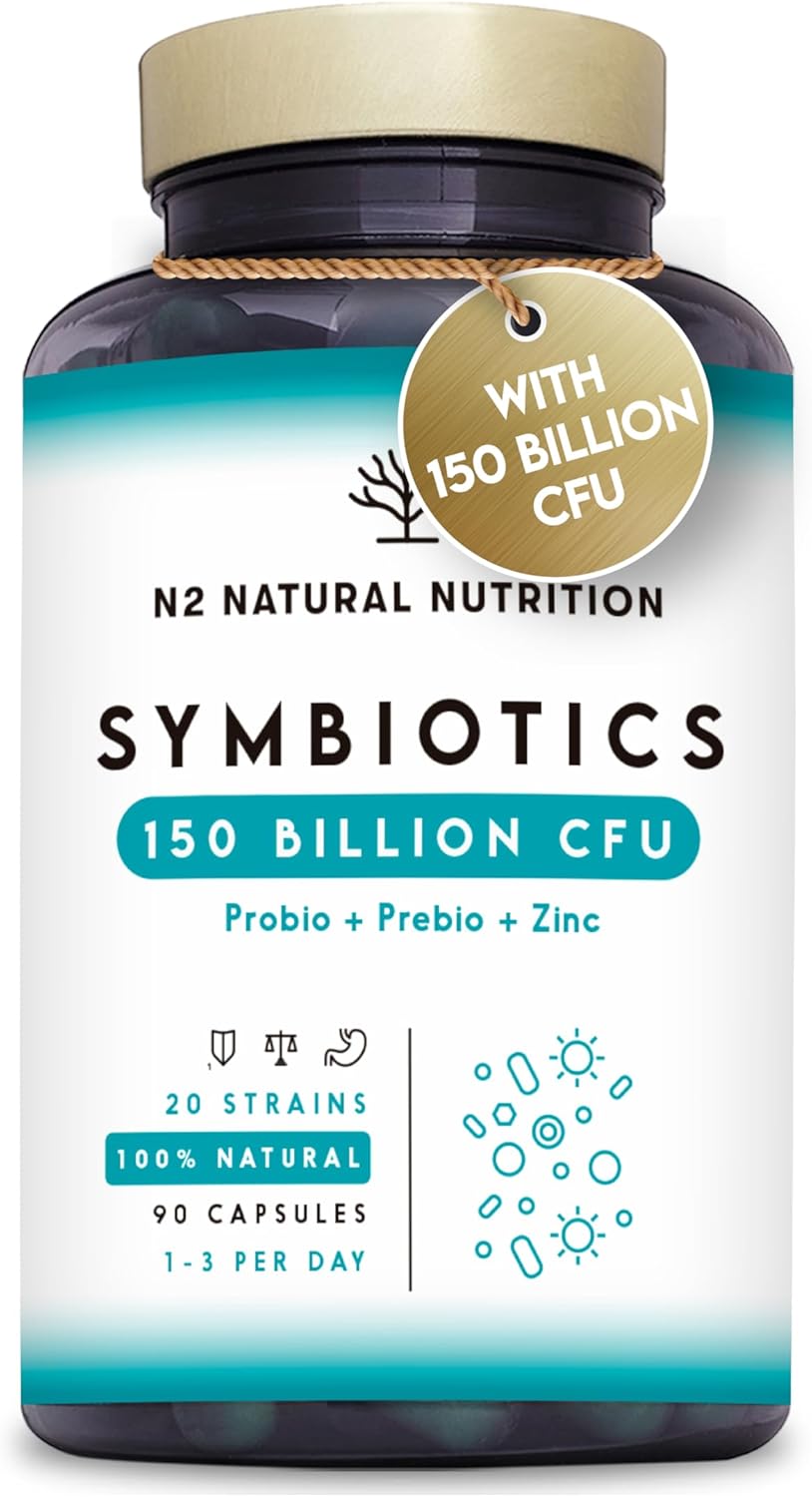 Probiotics Probiotics 150 Bilion CFU/gr* Shock Treatment with 20 Multi Strains, Prebiotics & Zinc with Highest Concentration. Probiotics for Gut Health IBS Relief. 76 Days Dosage. N2 Natural Nutrition