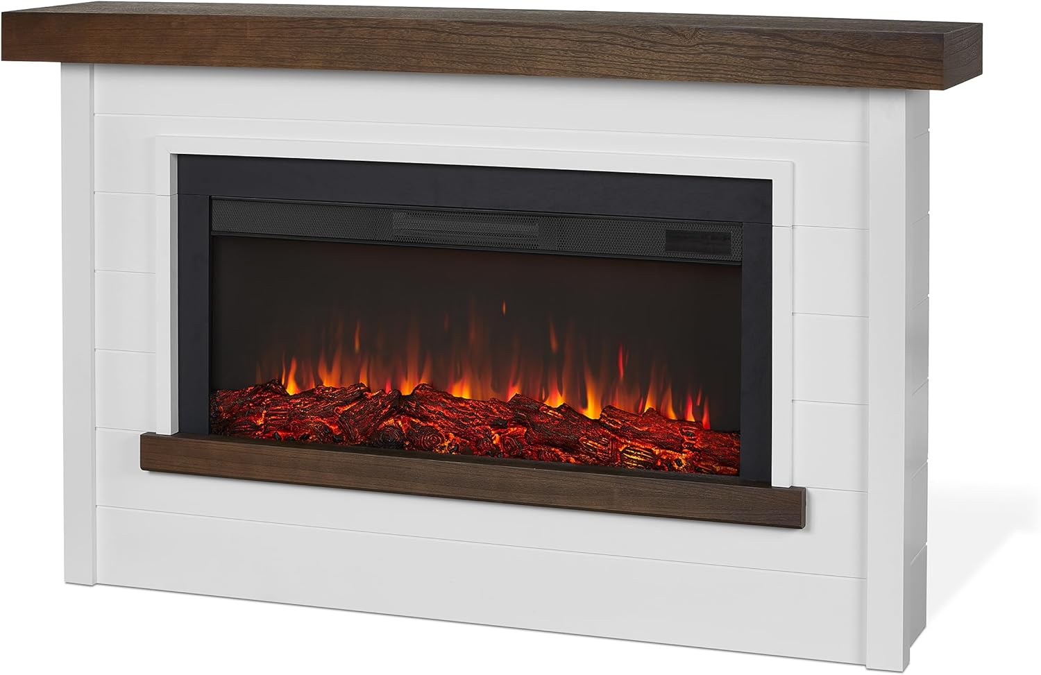 Real Flame Bernice 67" Landscape Electric Fireplace with Mantel for Living Room or Bedroom, Replaceable Fireplace Insert Heater, Realistic Log and Flame Effect, Remote Control, White