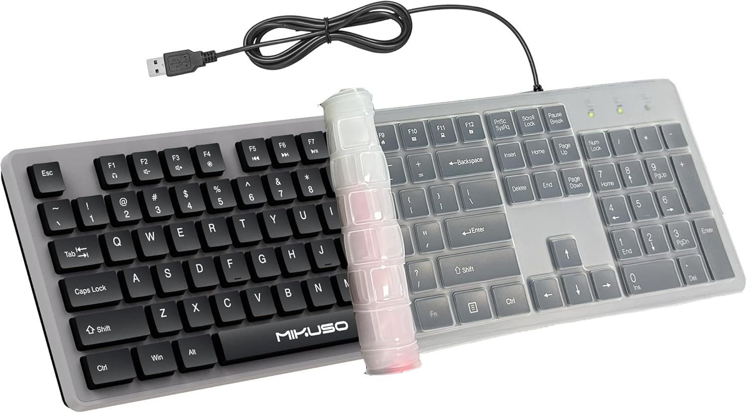 Quiet Wired Computers Keyboard with Cover Comfortable Hand Feel,Laser Engraved Characters,12 Multimedia Keys USB Interface Suitable for Laptop PC,Full Size 104 Keyboards, Plug and Play, Office