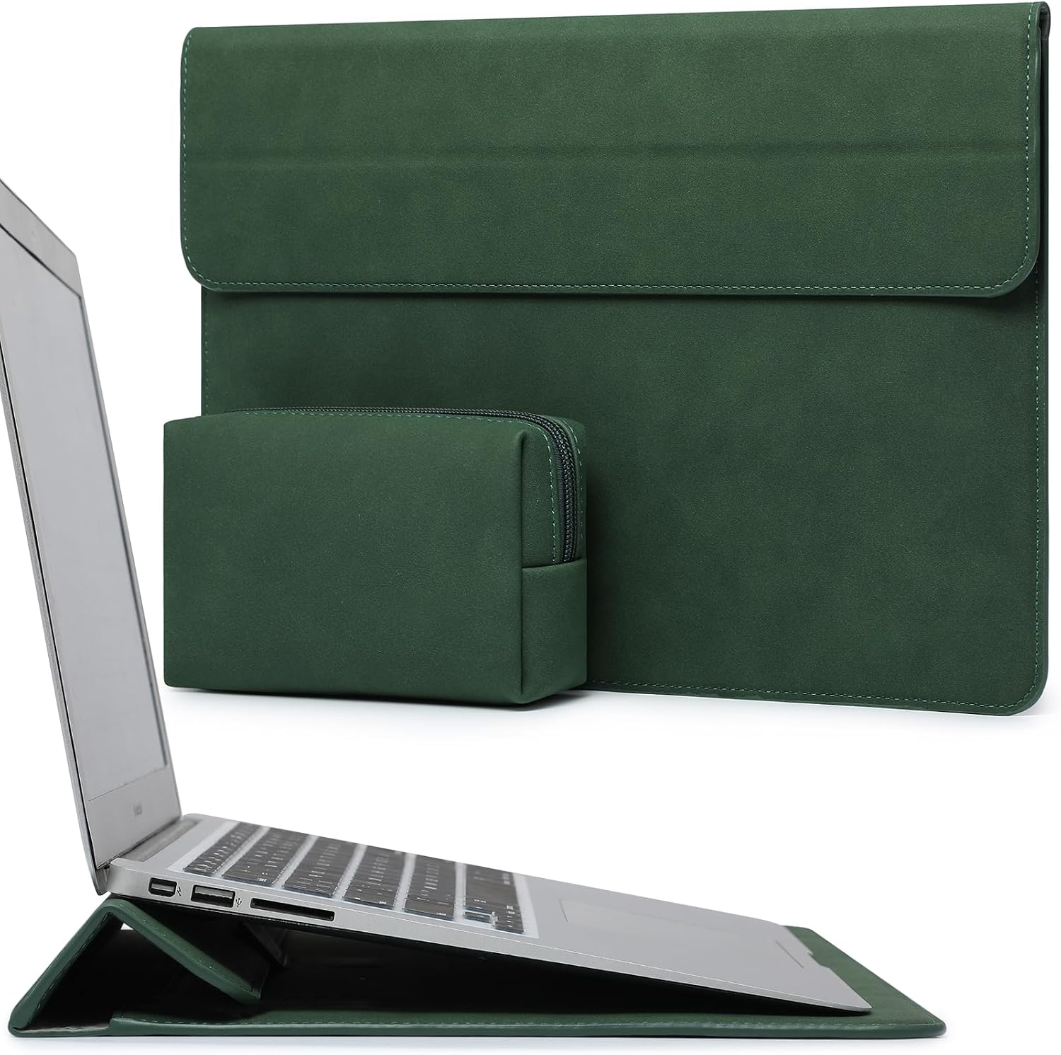 HYZUO 15 Inch Laptop Case Bag Sleeve with Stand for MacBook, Midnight Green | for MacBook Air 15 M5-M2 A3448 A3241 A3114 A2941 2026-2023, 15" Surface Laptop 7/6/5/4/3,MacBook Pro 15 A1990 A1707 2019-2016