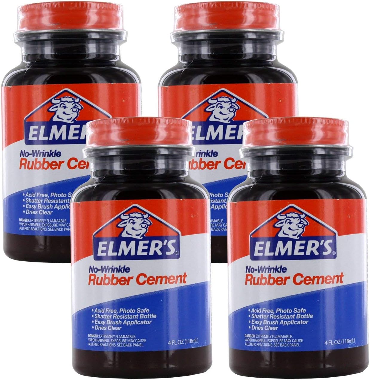 Elmer's No-Wrinkle Rubber Cement, Acid-Free, 4 Oz Bottle, Pack of 4
