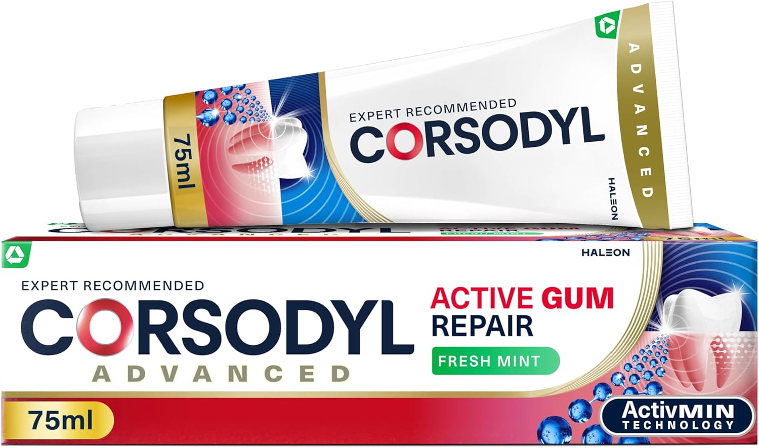 Corsodyl Active Gum Repair Toothpaste for Bleeding Gums, Fresh Mint, 75ml