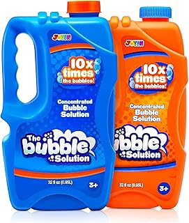JOYIN 2 Bottles Bubbles Refill 64 oz (up to 5 Gallon) Big Bubble 64 OZ Concentrated Bubble Solution for Bubble Machine, Gun, Wand Refill Fluid Summer, Easter Toys(Orange+Blue)