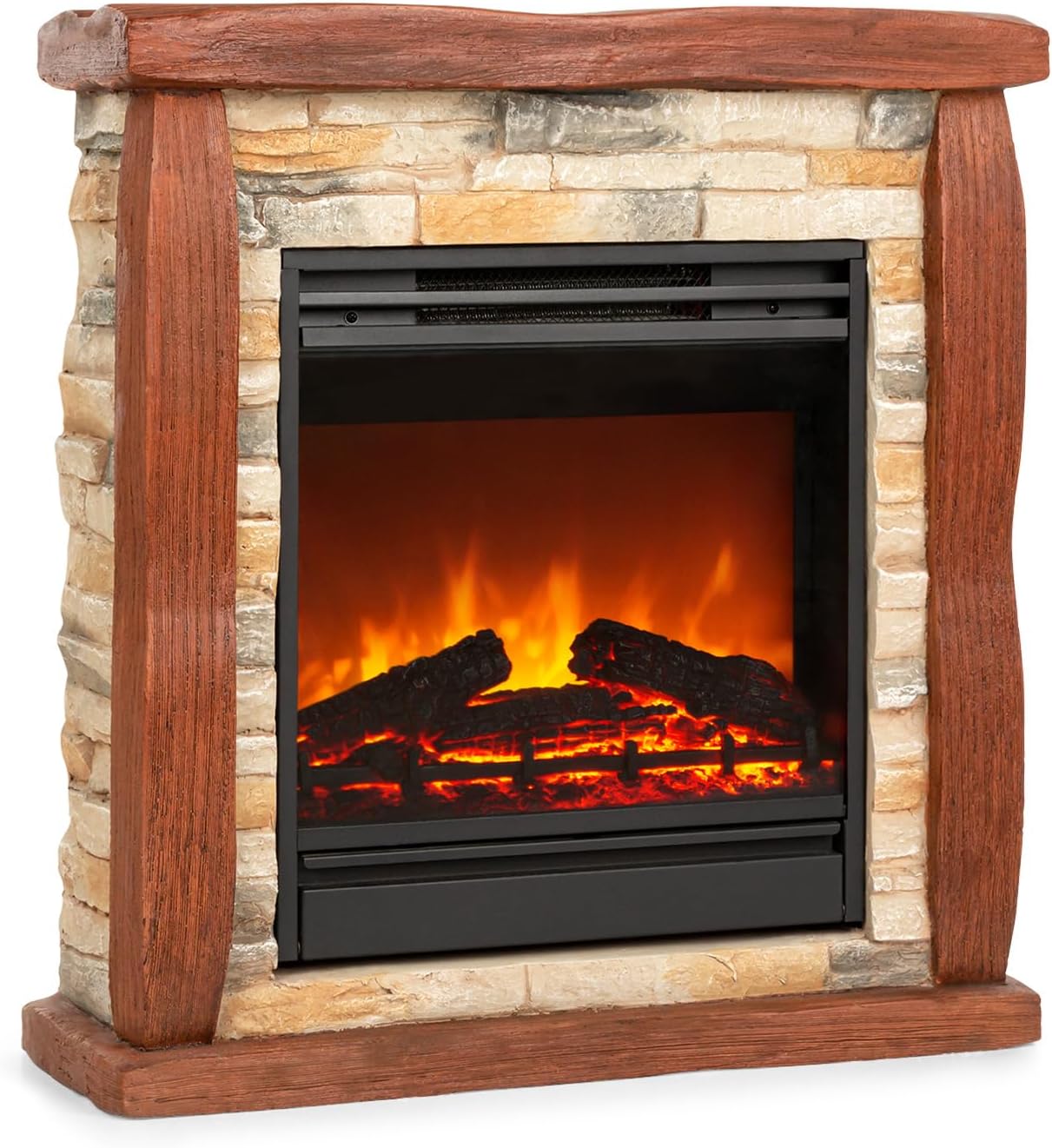 Klarstein Electric Fireplace, Electric Fire and Surround Mantel Suite for Living Room, 1800W LED Flame Fire Place w/Remote Control & Timer, Indoor Log Effect Wood Burner, Electric Fire Suites Heater