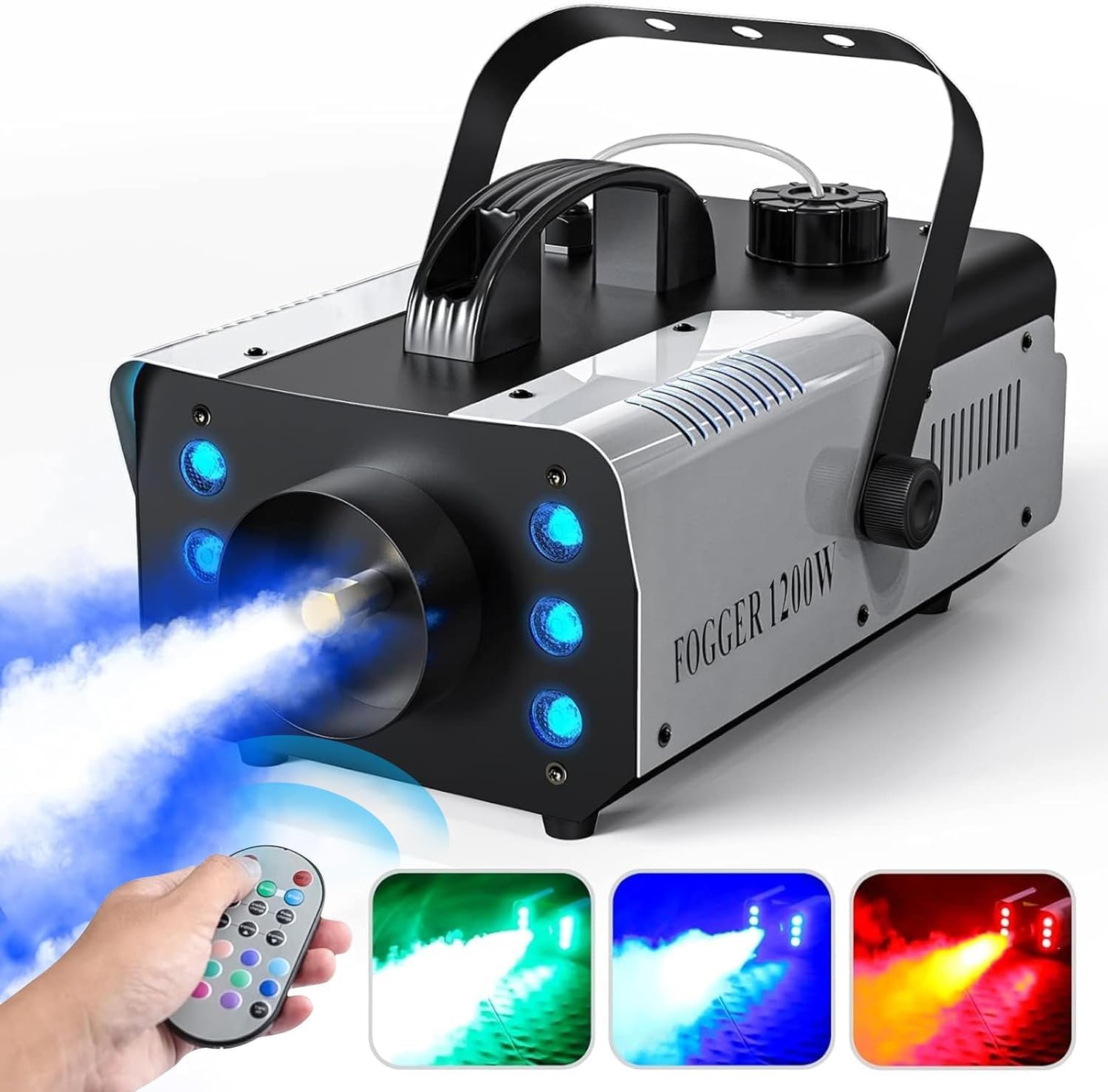 Fog Machine 1200W Smoke Machine with 6 RGB LED & Wireless Remote Control, DELIBANG 1L Capacity 30-40s Continuous Fog Party Smoke Machine 160m³/min Spray Distance 8m for Party Halloween Stage Effect
