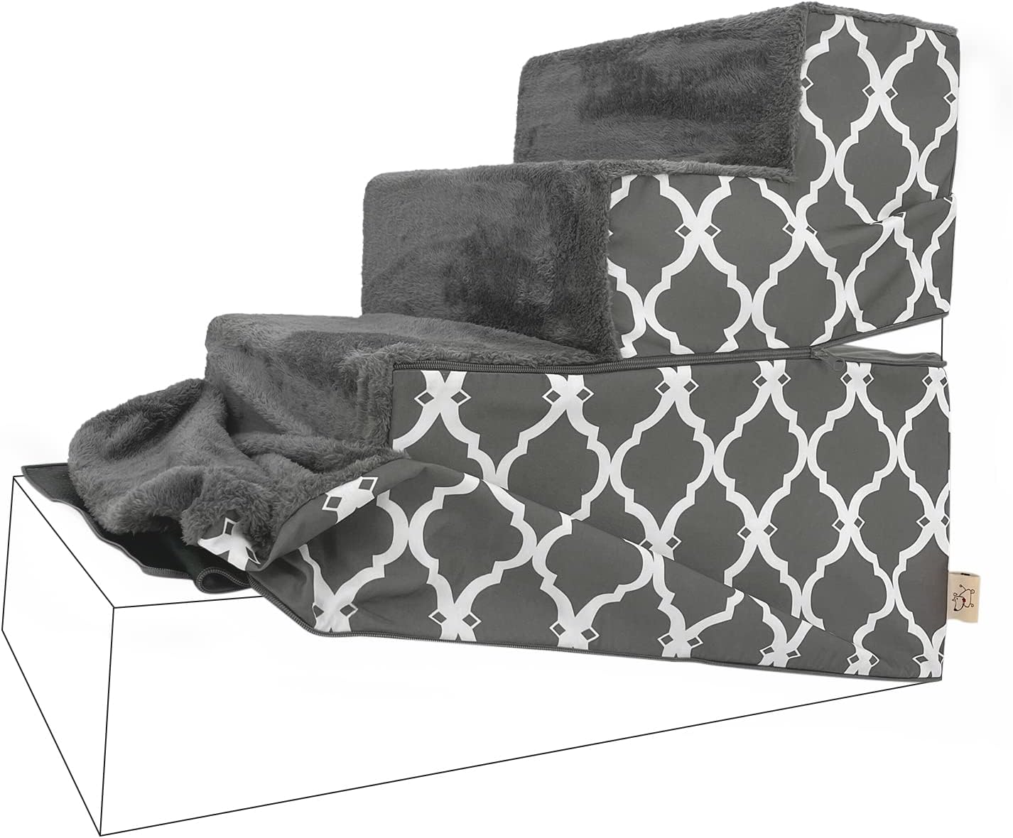 Best Pet Supplies Non-Slip Foam Dog Stair & Pet Ramp, Balanced Indoor Step Support - Folable Stair Cover, Gray Lattice, 4-Step