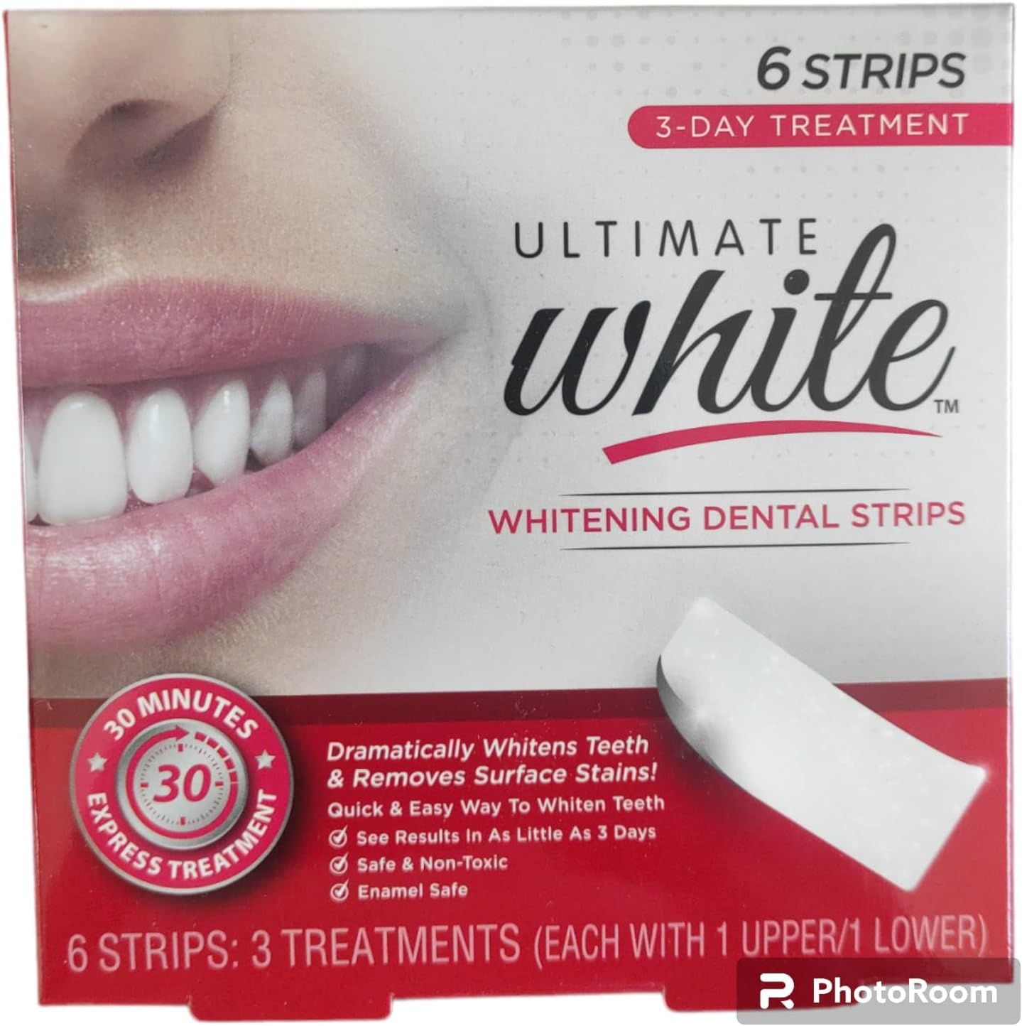 2 Pack Ultimate White Teeth Whitening Dental Strip Oral Care, Beauty & Personal Care, Self Care Kit, Teeth Stain Remover, Teeth Whitener, 12 Pieces, Red