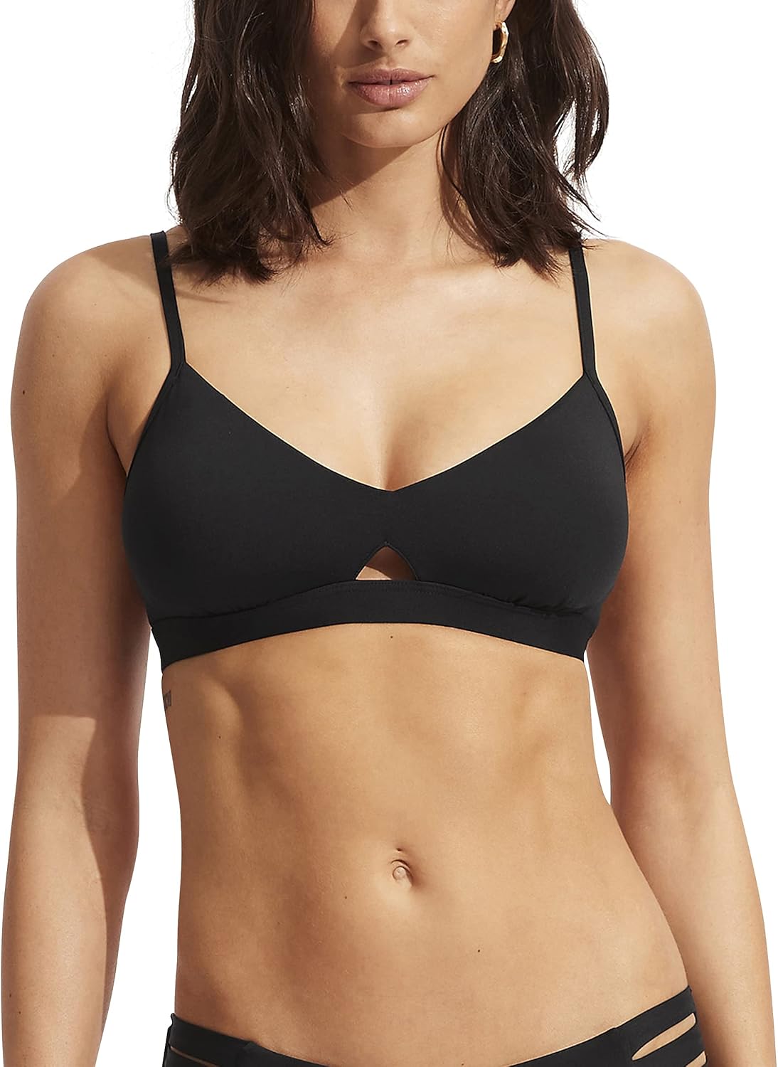 Seafolly Women's Active Hybrid Bralette Bikini Top Swimsuit with Center Keyhole Detail