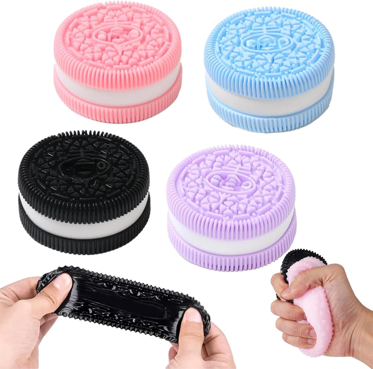 4Pcs Oreo Squishy Stress Relief Toy, Taba Squishy for Oreo, Ultra-Soft Fidget Squeeze Toys, Pinching Biscuit Simulation Toy for Oreo, Fufu Squishy Stress Relief Toy Oreo Squishy Toy for Girls Boys