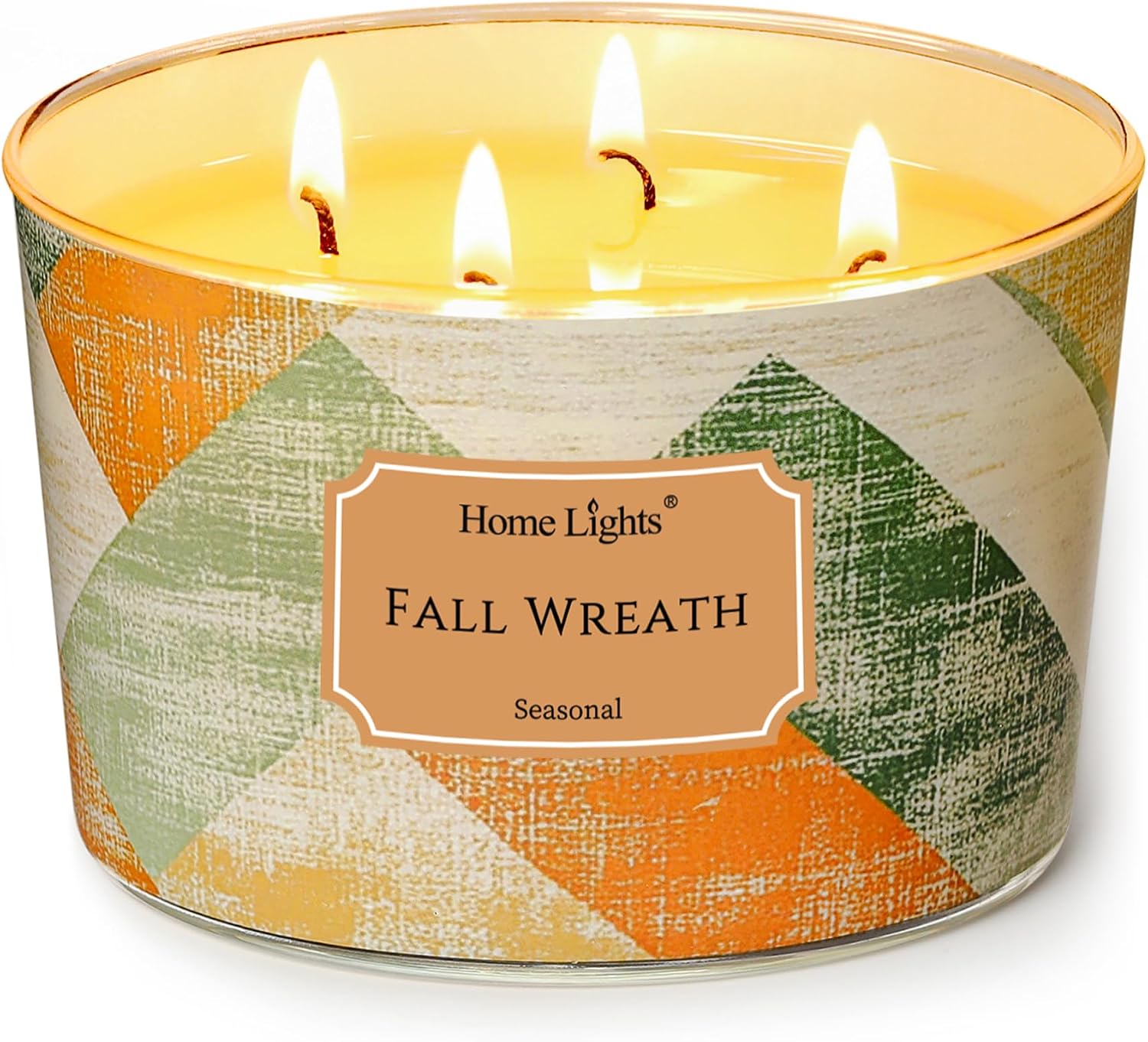 Home Lights Soy Wax Candles for Home Scented, 4-Wick Candles in Fall Wreath Scented, Rustic Modern Aromatherapy Candles Gift for Parties, Relaxing, 18oz