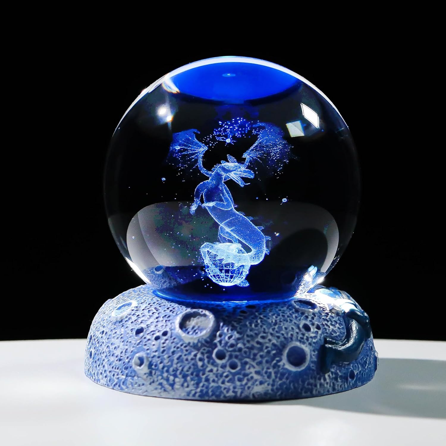 Movdyka 3D Crystal Ball Engraved Gothic Dragon with LED Lights Base Figurines Gifts for Men Him, 6cm/2.36 in. Keepsake Collectible for Dragon Lovers on Birthday Halloween Home Ornaments