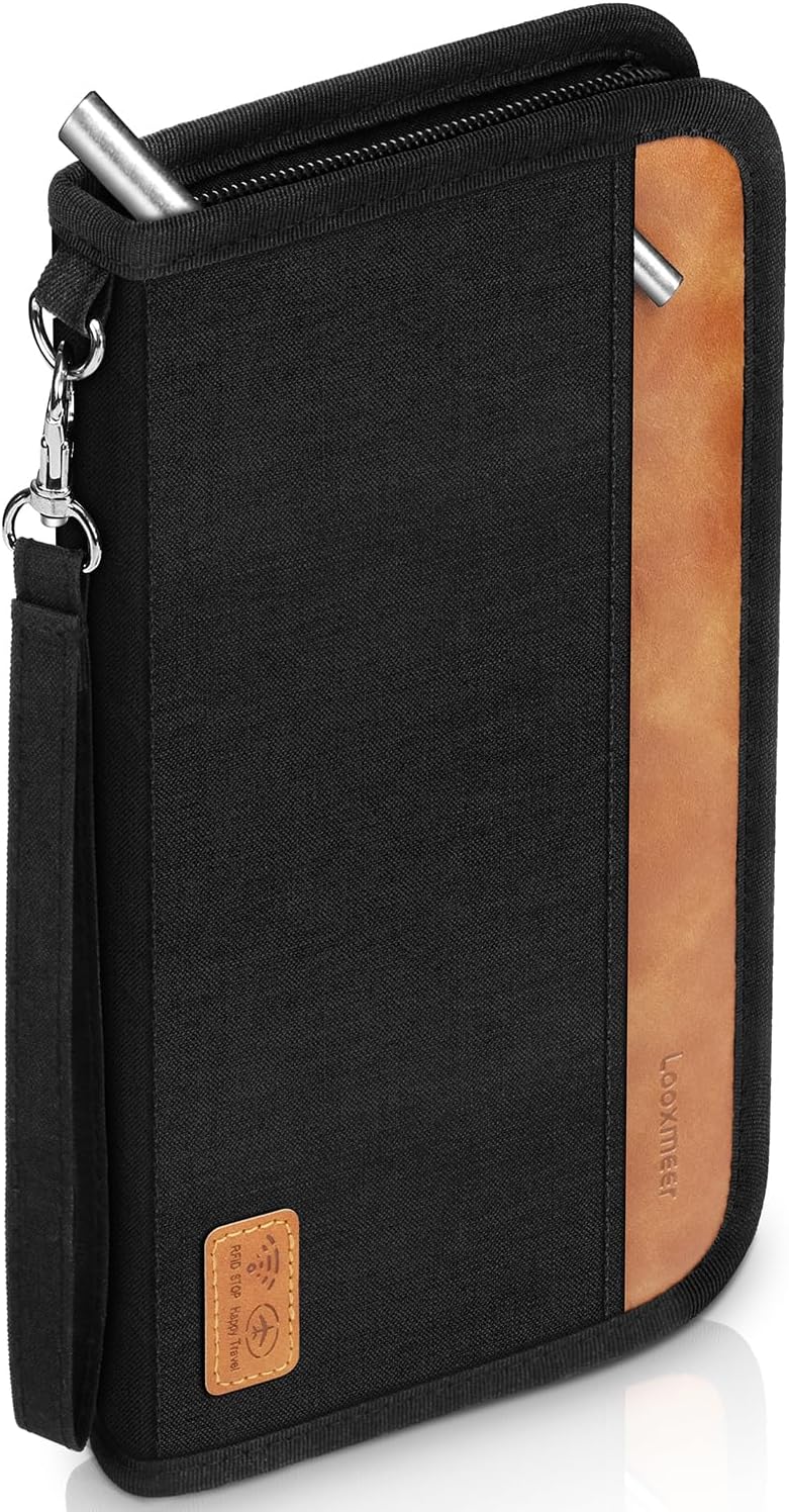 Looxmeer Travel Wallet, Family Passport Holder, RFID Blocking Travel Accessories Document Organiser for Tickets, Cards, Cash, Pen, Key, Waterproof Cover Holiday Essentials Case for Man & Woman