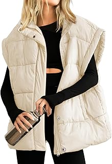 Songling Womens Oversized Puffer Vest Stand Collar Full Zip Sleeveless Bubble Puffer Vest Quilted Padded Warm Coat Outwear