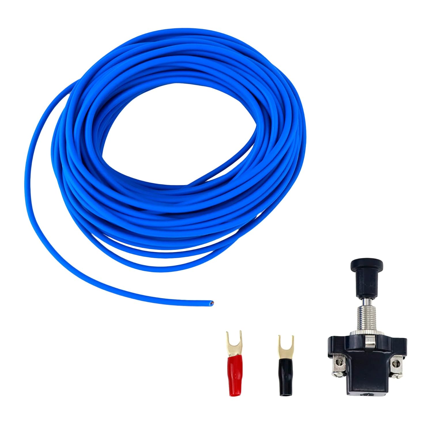 18 Gauge Wire 18 awg Stranded Wire PVC Cord Copper Cable 10M/33Ft Single Core Flexible Extension Power Cord Remote Wire for Amp Auto with Connection Terminals & Push-Pull Switch (Blue)