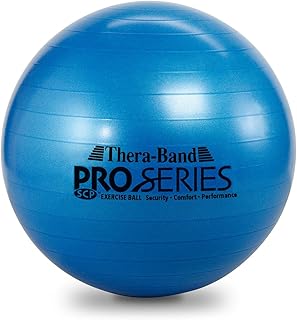 THERABAND Exercise Ball, Professional Series Stability Ball with 75 cm Diameter for Athletes 6'2" to 6'8" Tall, Slow Deflate Fitness Ball for Improved Posture, Balance, Yoga, Pilates, Core, Blue