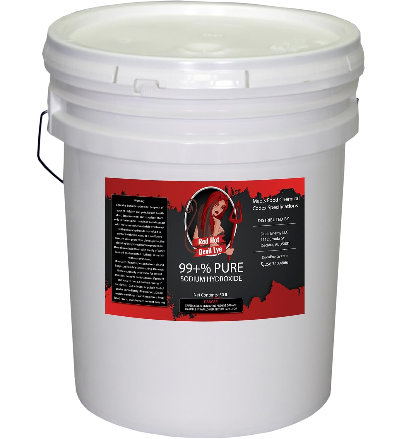 50 lb Pail Red Hot Devil Lye Sodium Hydroxide, Import Material, High Grade Caustic Soda Beads