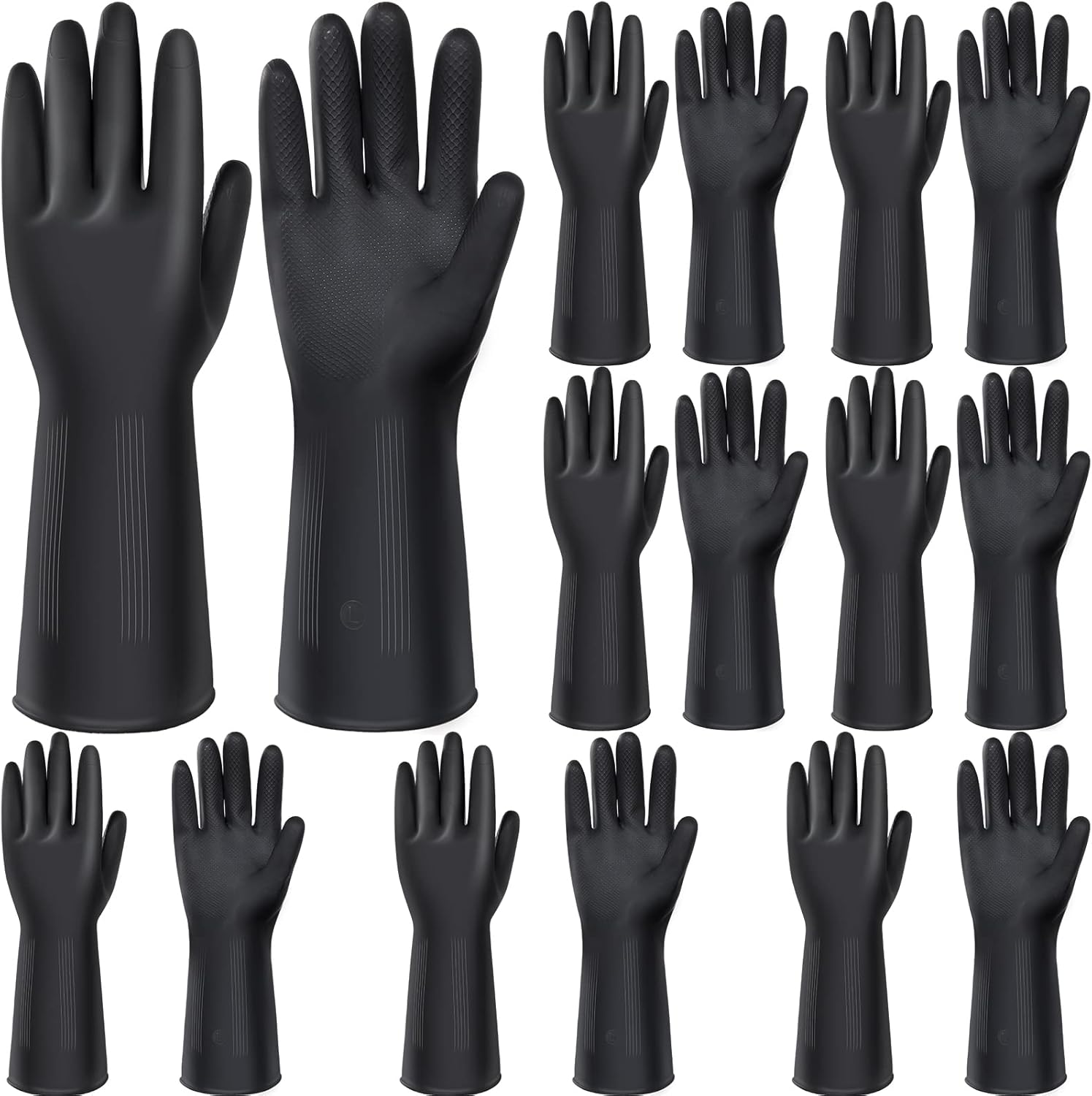 8 Pairs Heavy Duty Rubber Gloves Industrial Chemical Resistant Latex Gloves Cleaning Gloves Black Gloves Men Protective Safety Work Waterproof Reusable Gloves for Car Home Lab, 12.6 x 4.5 Inches Large