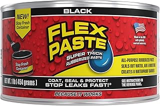 Flex Paste, 1 lb Can, Black, Waterproof Paintable Putty, Spackle Sealant, Fill Gaps Cracks Holes - Block Out Water and Air - UV Resistant - Walls, Drywall, EPDM, Concrete, Roof, RV Repairs