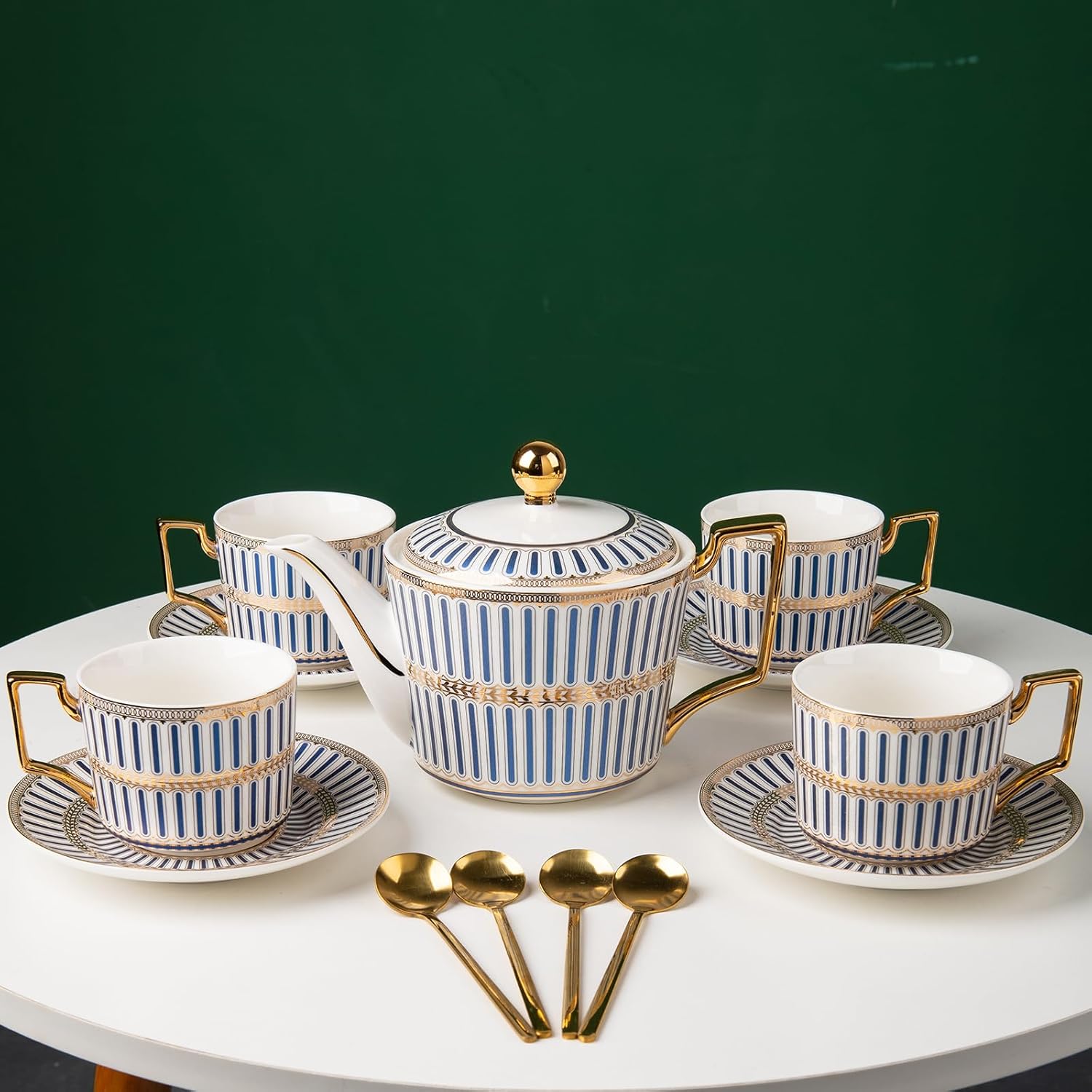 CwlwGO-Bone China Blue And White Tea Cup Sets,Ceramic Cup and Saucer Service for 4,Elegance Afternoon teapot and cup Set,Tea Sets for Women, Tea Cups and Saucer Set for Adults.