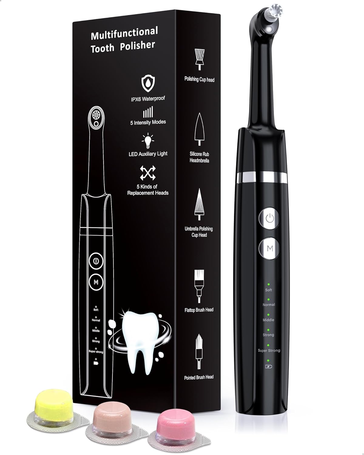 Tooth Polisher, Trueocity Teeth whitening kit with 5 Modes for Plaque Stain Removal Yellow Teeth, Teeth Polisher Stain Remover with 5 Heads & 3 polishing Paste, Rechargeable