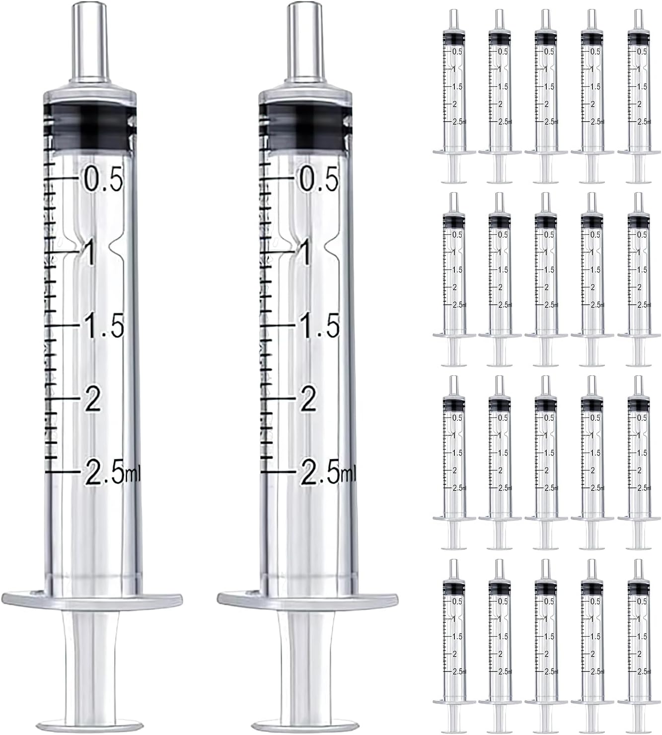 20 Pcs 2.5ml Plastic Syringes, No Needle Syringes, Liquid Measuring Tool - Sterile Syringe, Leakproof Design for Lab, Crafts, Pet Feeding, Oil & Glue Applicator