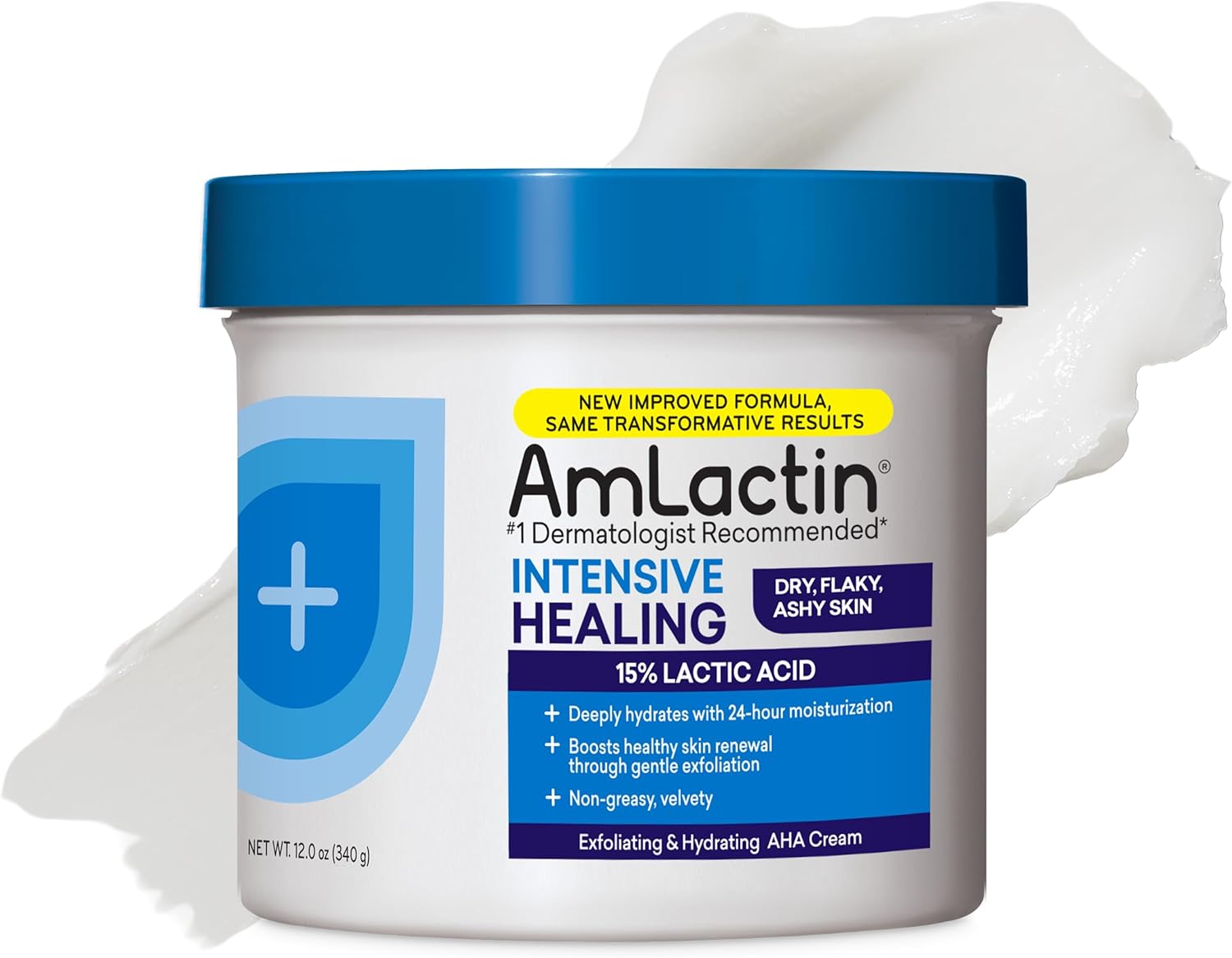 AmLactin Rapid Relief Restoring Body Cream – 12 oz Tub – 2-in-1 Exfoliator and Moisturizer for Dry Skin with 15% Lactic Acid and Ceramides for 24-Hour Moisturization
