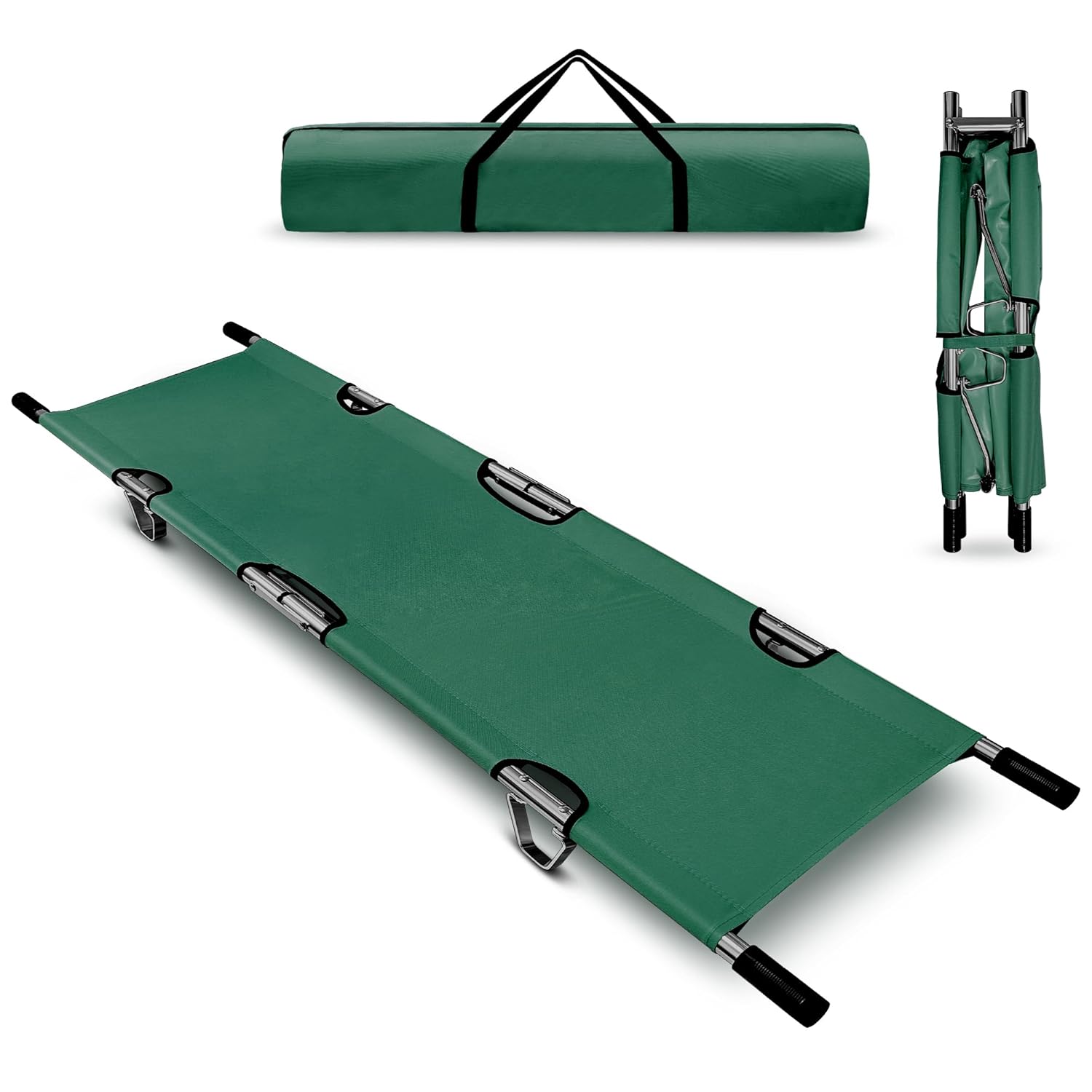 Folding Stretcher for Medical Emergency with Heavy Duty Handles, Straps and Carrying Case, High-Grade Aluminum Alloy Portable Travel Emergency Medical Stretcher for Patient Transport (Green)