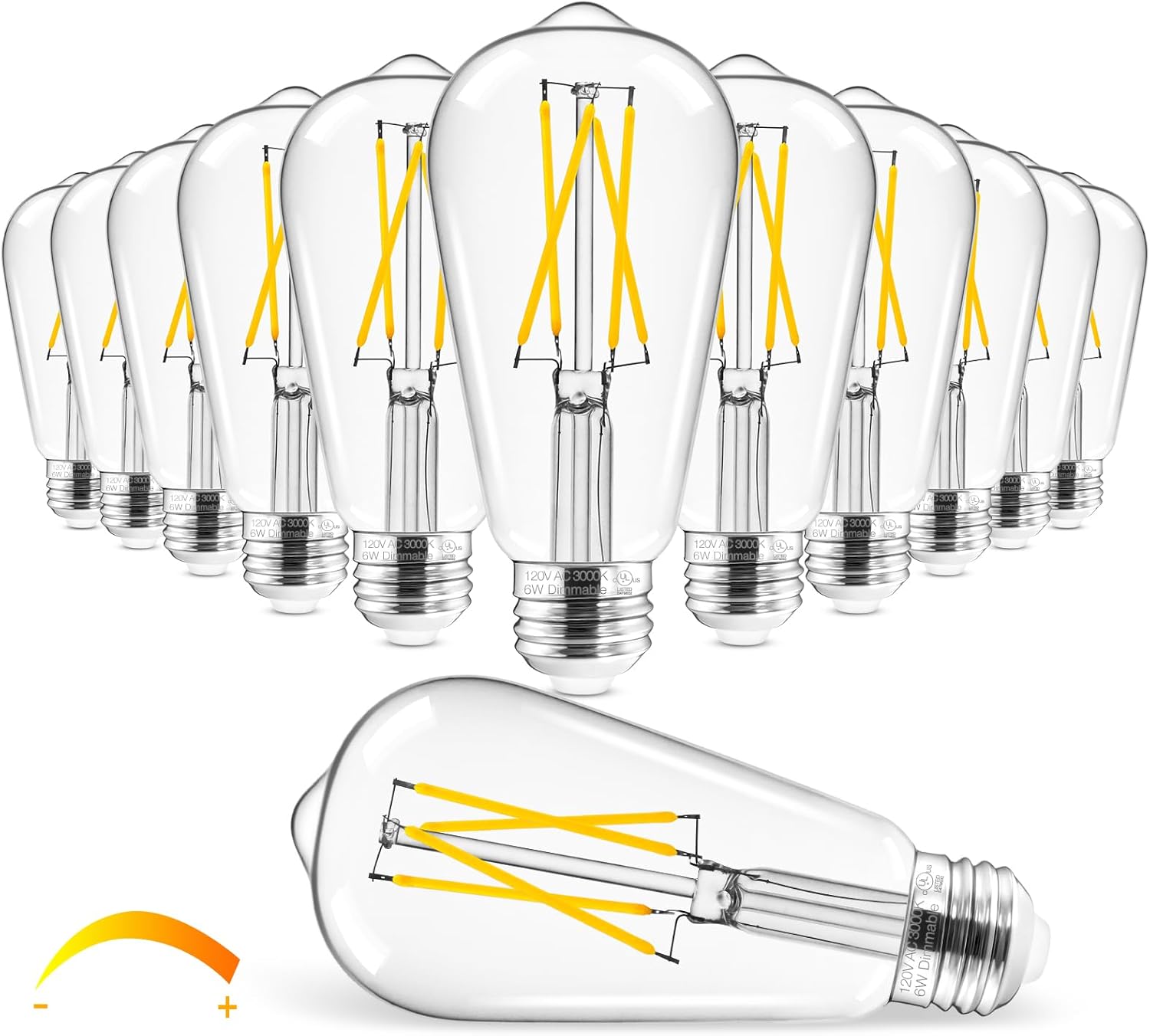 Hizashi Vintage LED Edison Bulb Dimmable, 6W Equivalent 60W, 3000k Soft White, E26 Base Led Light Bulbs, 700LM, High CRI 95+ Eye Protection, Clear Glass, Pack of 12