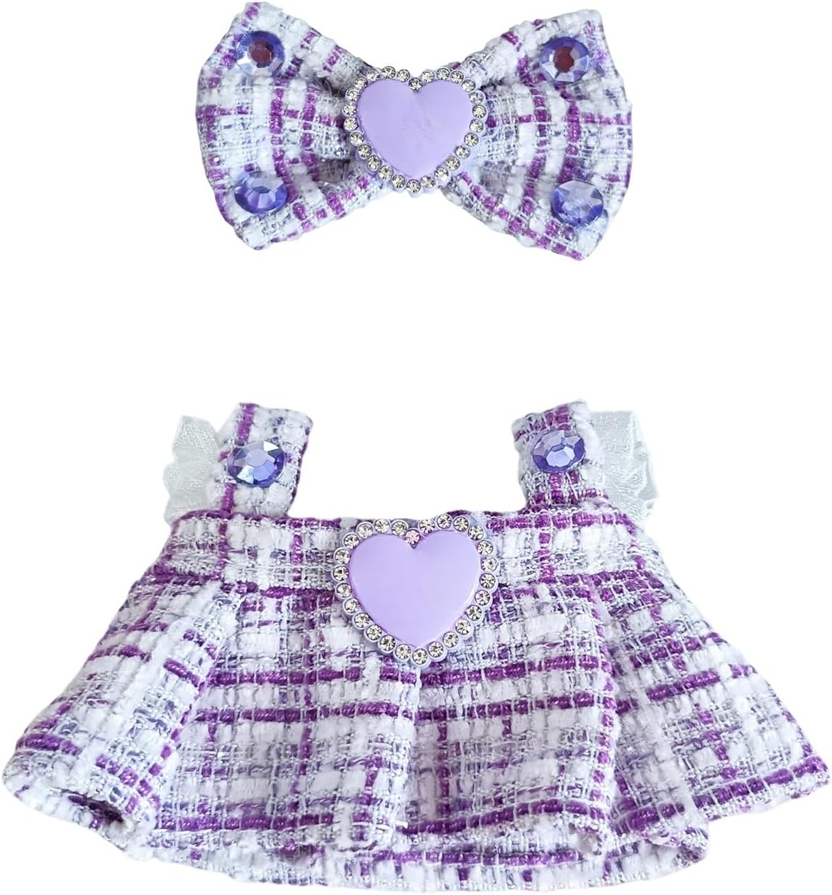 Doll Outfit Clothes Set for 17cm Dolls, Premium Fashion Hat Overalls Sweater Bag Dress Jumpsuit for Dolls Accessories (NO Doll) (Purple Dress)