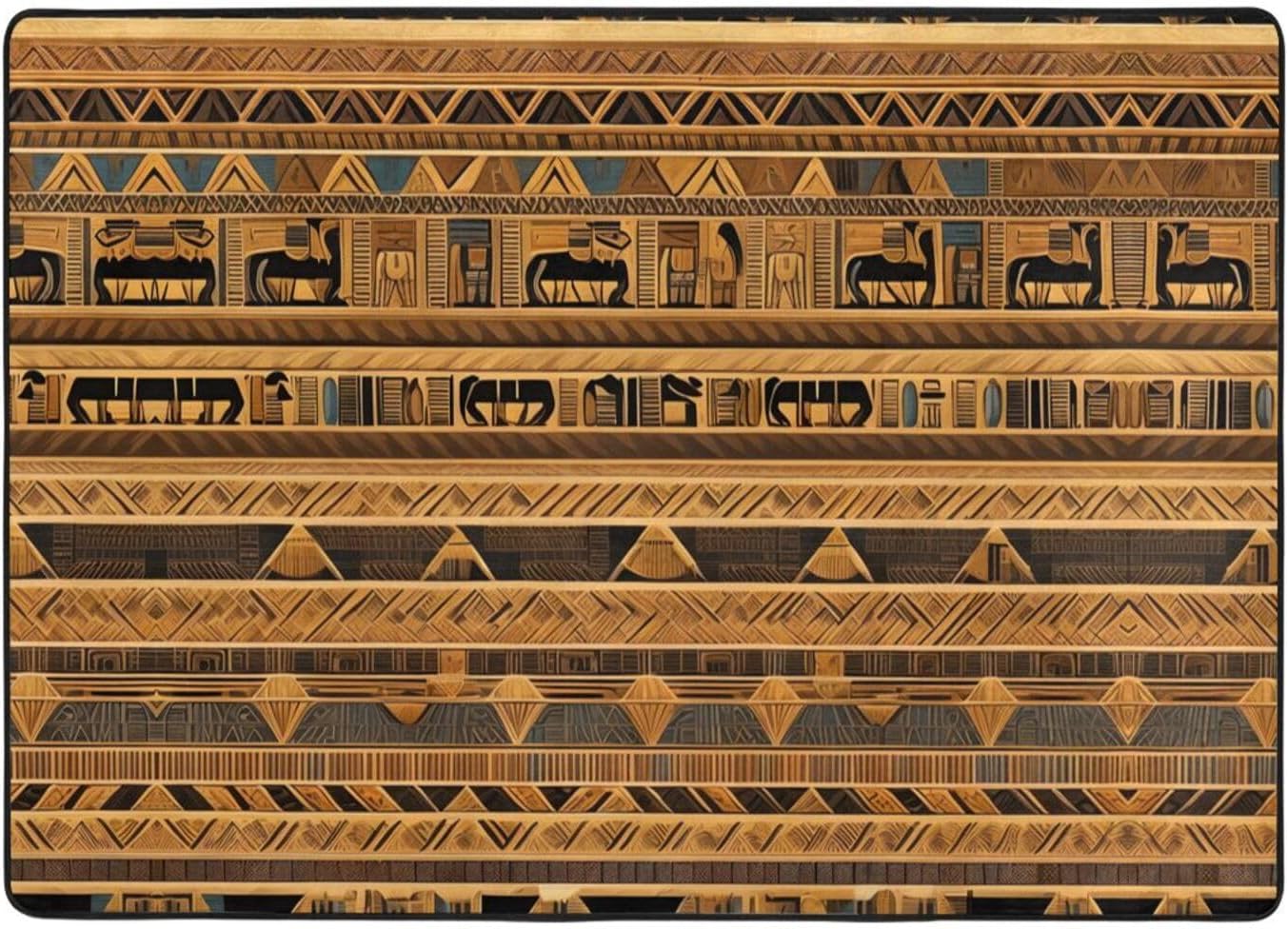 WZYCWB Egyptian frescoes Patterned Flannel Floor Mat - 80x58 Inch Super Soft Rug