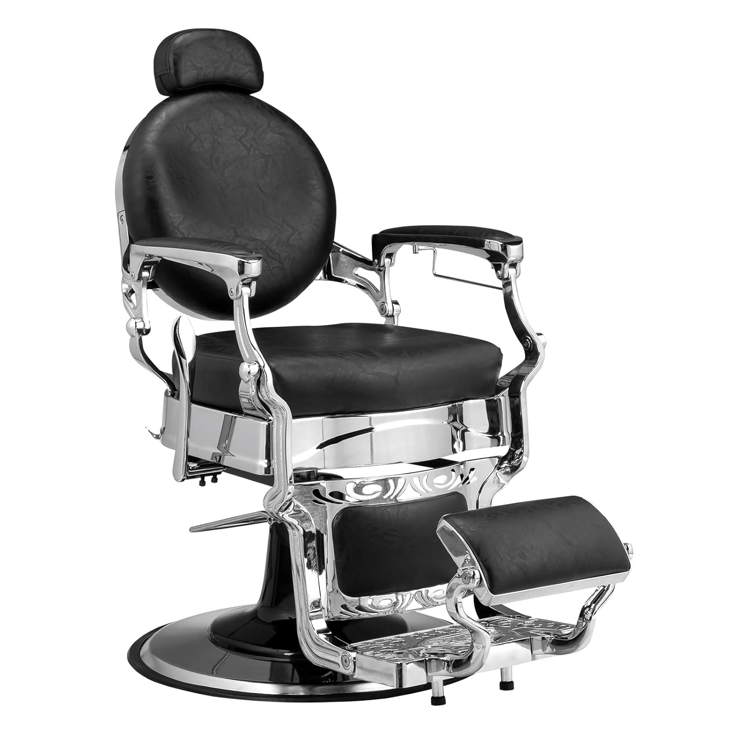 Winado Heavy Duty Vintage Recline Barber Chair Hydraulic with Headrest, Supports up to 700lbs & 360°Rotatable, Professional Salon Beauty Spa Shampoo Equipment (Buttonless Style)