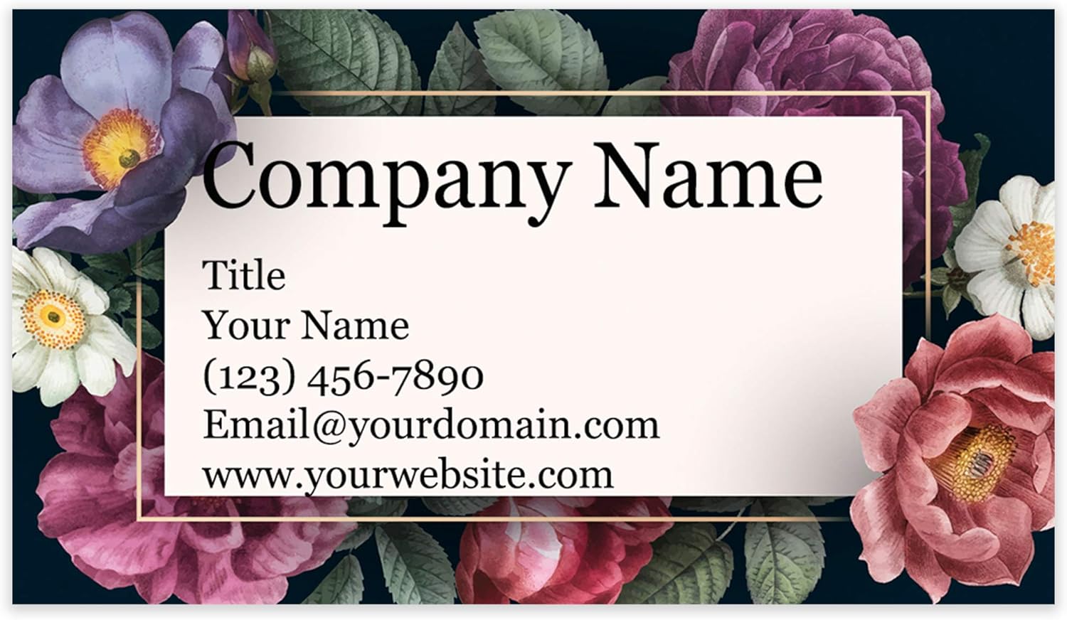 Personalized Floral Design Business Cards 3.5" x 2" - Recycled or Matte Card Stock - 100% Made in the U.S.A. - Over 20 Floral Designs! (Black Floral)