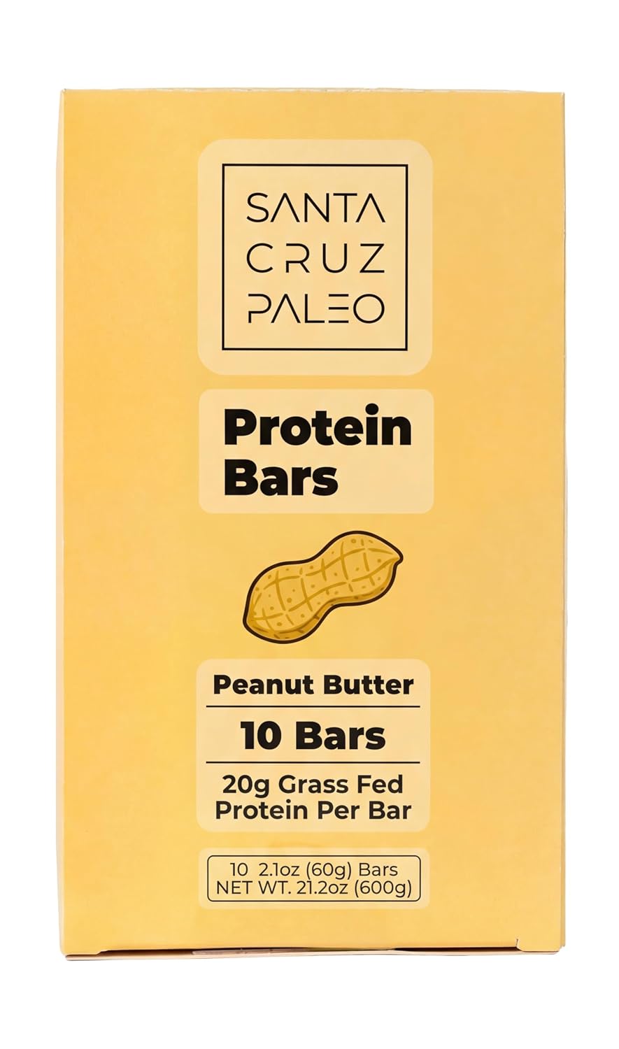 Santa Cruz Paleo Protein Bar – 20g Grass-Fed Whey & Collagen Protein – Wildflower Honey Sweetened, No Seed Oils, High Protein Snack Bar (Peanut Butter Flavor, Pack of 10)