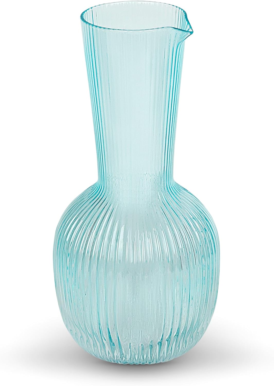 elle decor Ribbed Glass Carafe | Water Jug for Iced Tea, Wine Decanters, Mixed Drinks, and Beverages | Glass Carafe for Mimosa Bar | 40-Oz Sangria Pitchers for Party | 4.72"D X 9.84"H (Blue)