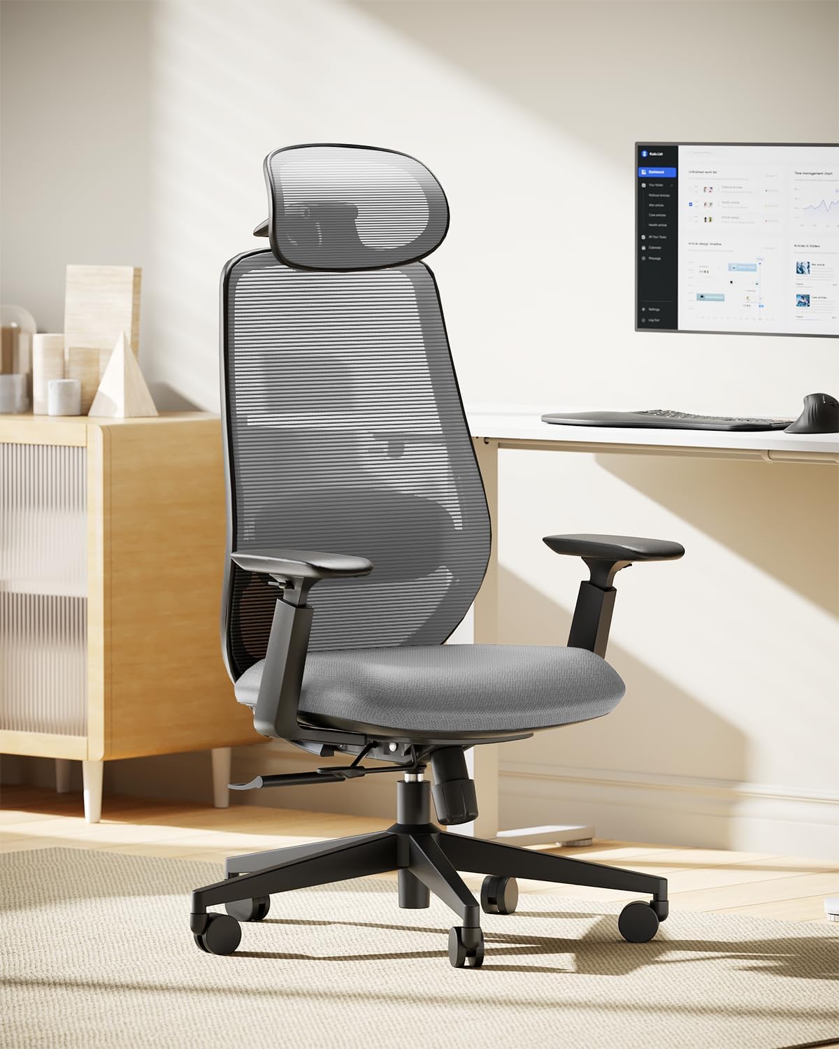 ProtoArc EC200 Ergonomic Office Chair with Adjustable Seat Depth, Grey